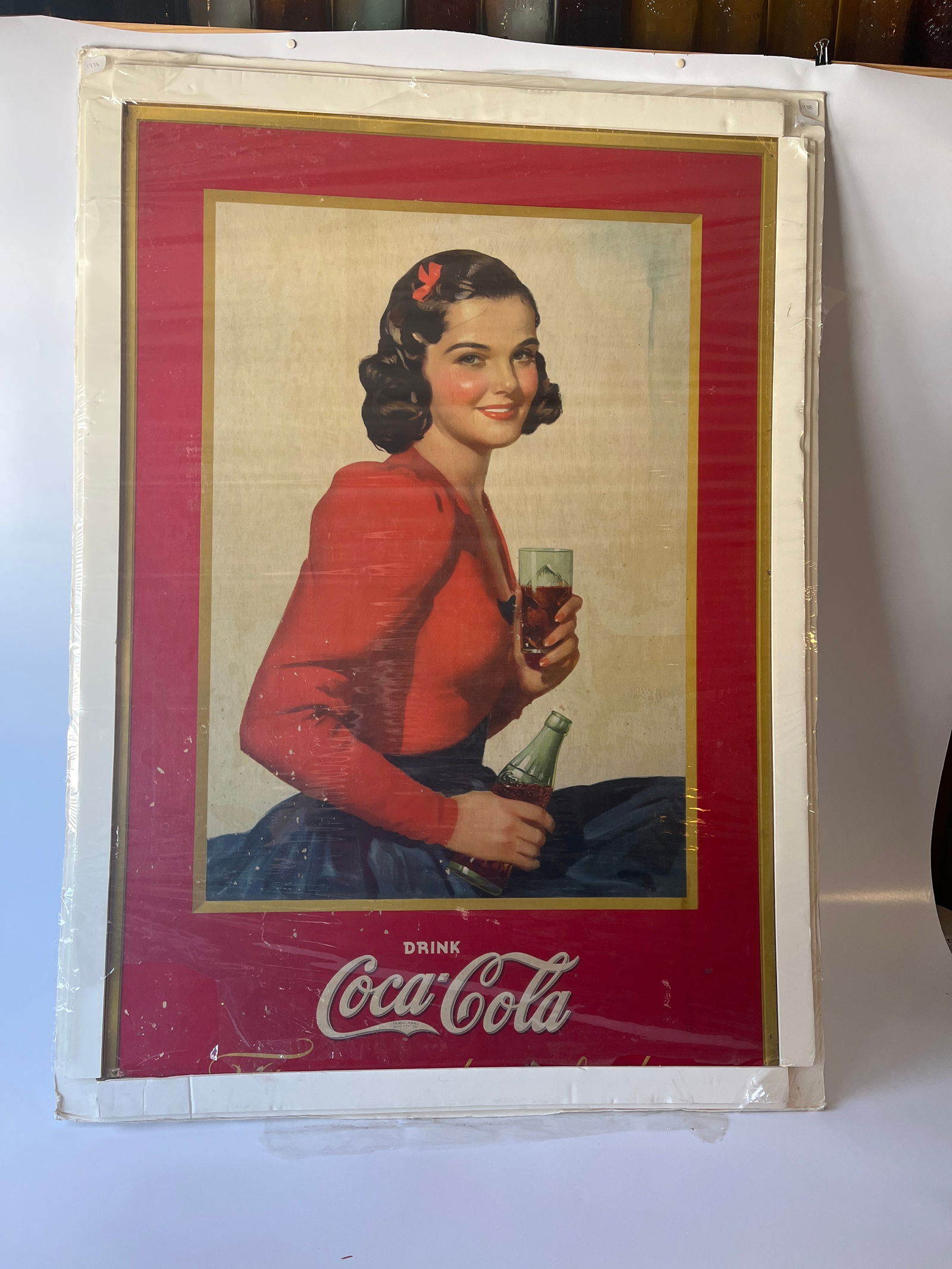 Large Drink Coca-Cola paper sign.on cardboard. 42" X 30". (1 of 5)