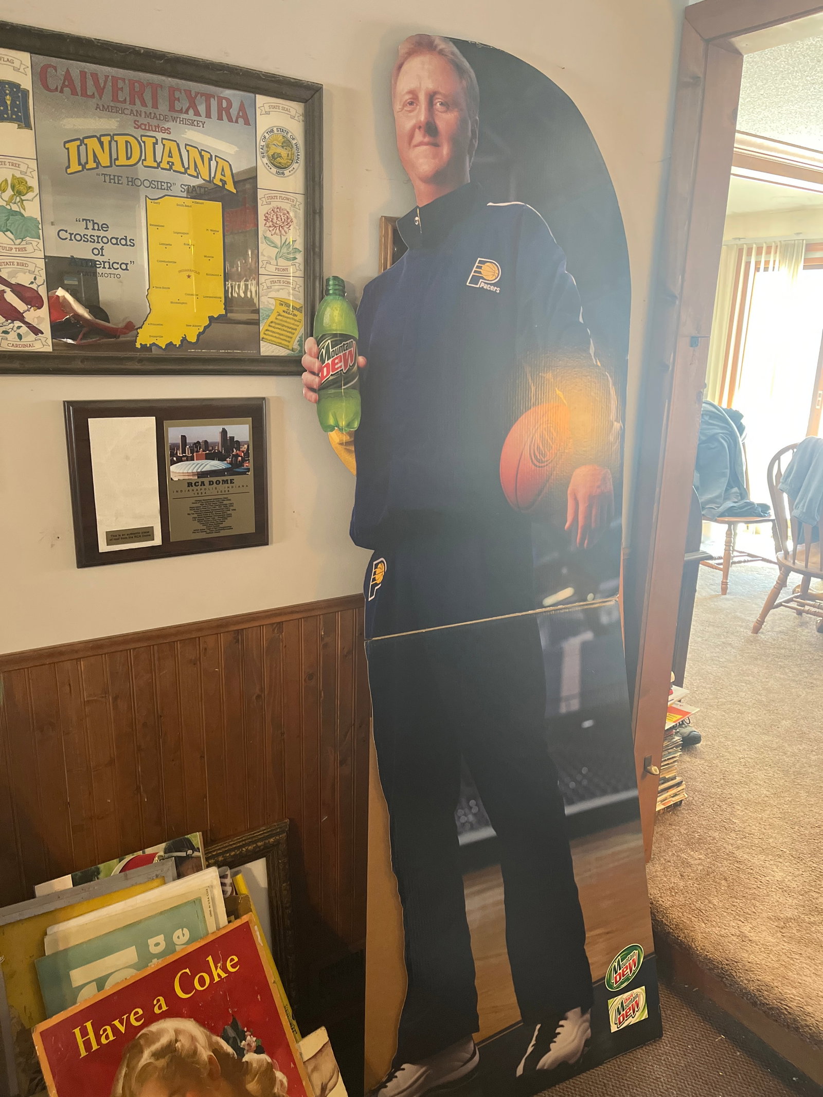 Larry Bird Mountain Dew diecut cardboard standup. 7' X 30".: Larry Bird Mountain Dew diecut cardboard standup. 7' X 30".