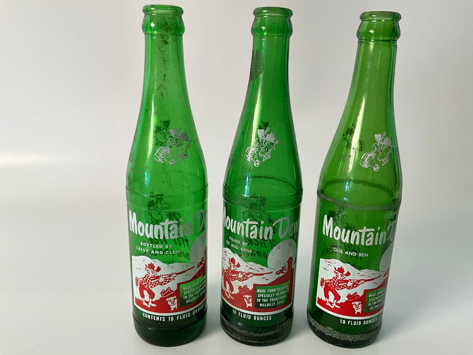 Lot of Three Hillbilly Mountain Dew Bottles, Ten ounce Bottles with Names! (1 of 5)