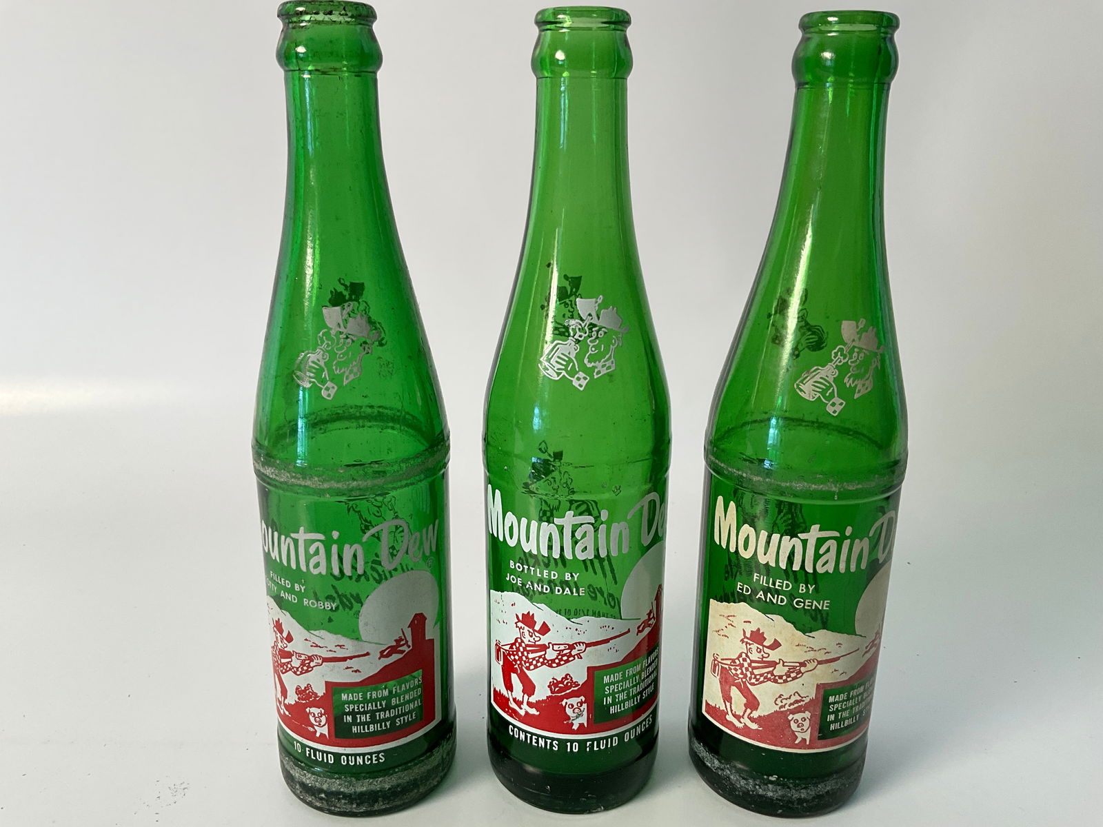 Lot of Three Hillbilly Mountain Dew Bottles, Ten ounce Bottles with Names! (1 of 5)
