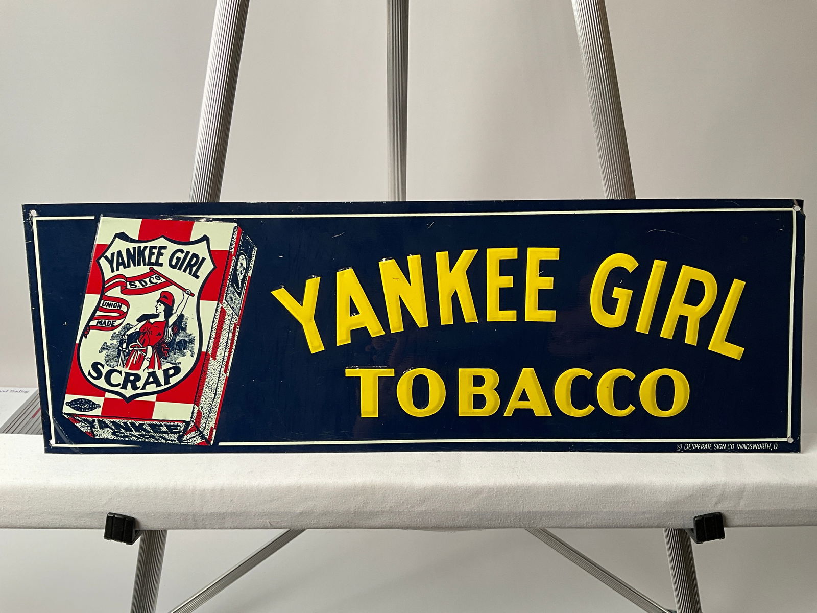 Vintage Yankee Girl Tobacco., Painted Tin Advertising Sign (1 of 5)