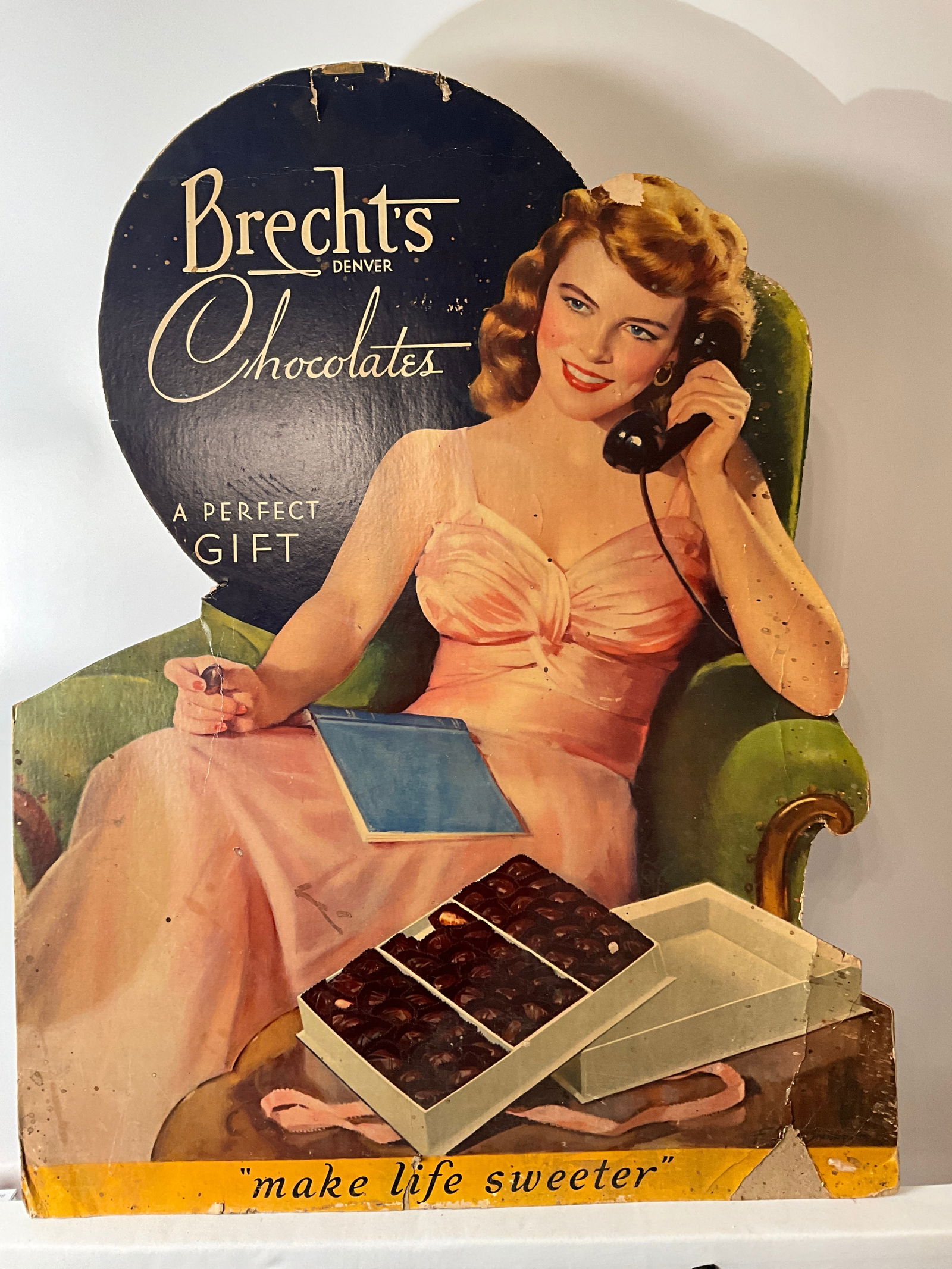 Brecht's Denver Cardboard Litho Die-Cut Store Advertising Display with Tripod from 1950's with Woman (1 of 6)