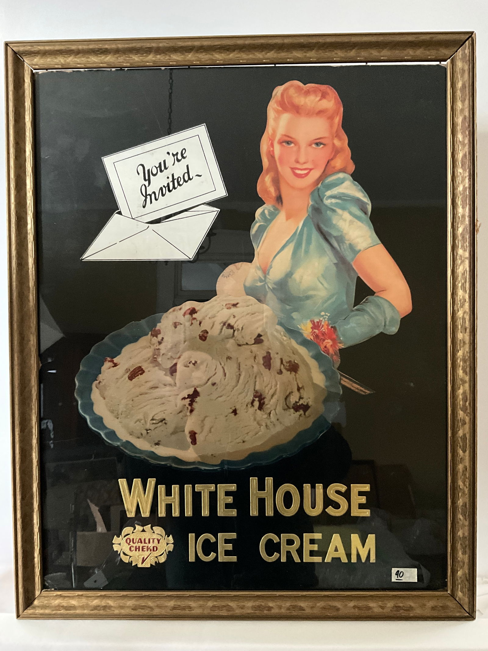Large Cardboard Advertisement for White House Ice Cream with Woman (1 of 6)