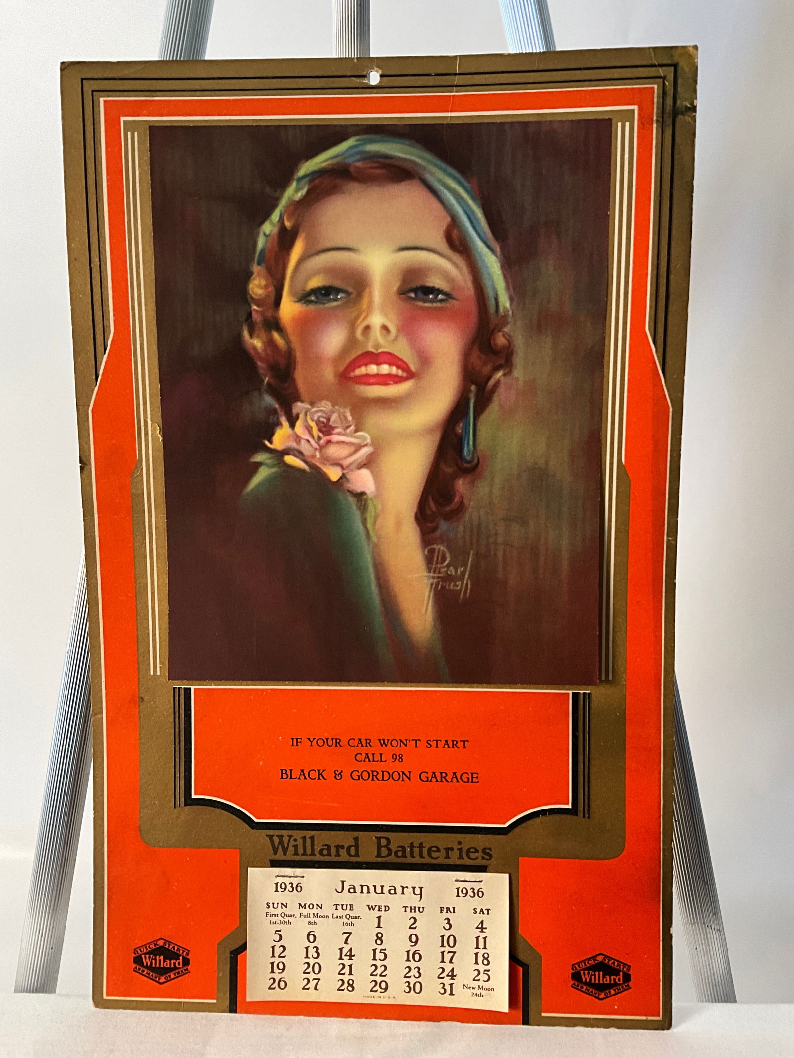 Original 1936 Pearl Frush Pin-up Advertising Calendar for Willard Batteries (1 of 6)