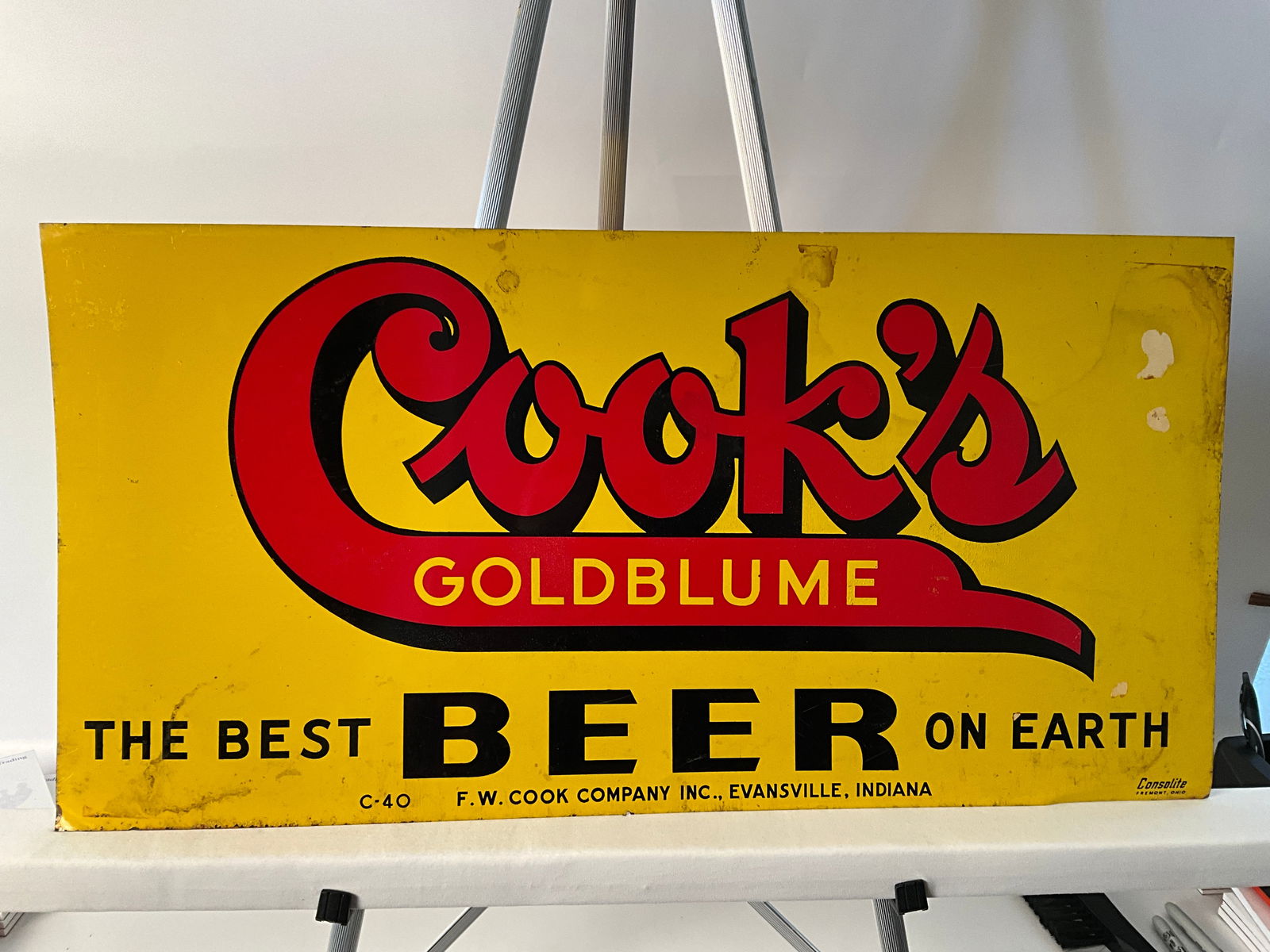 Double-Sided Tin Painted Cook's Goldblume Beer, Evansville, Indiana (1 of 8)