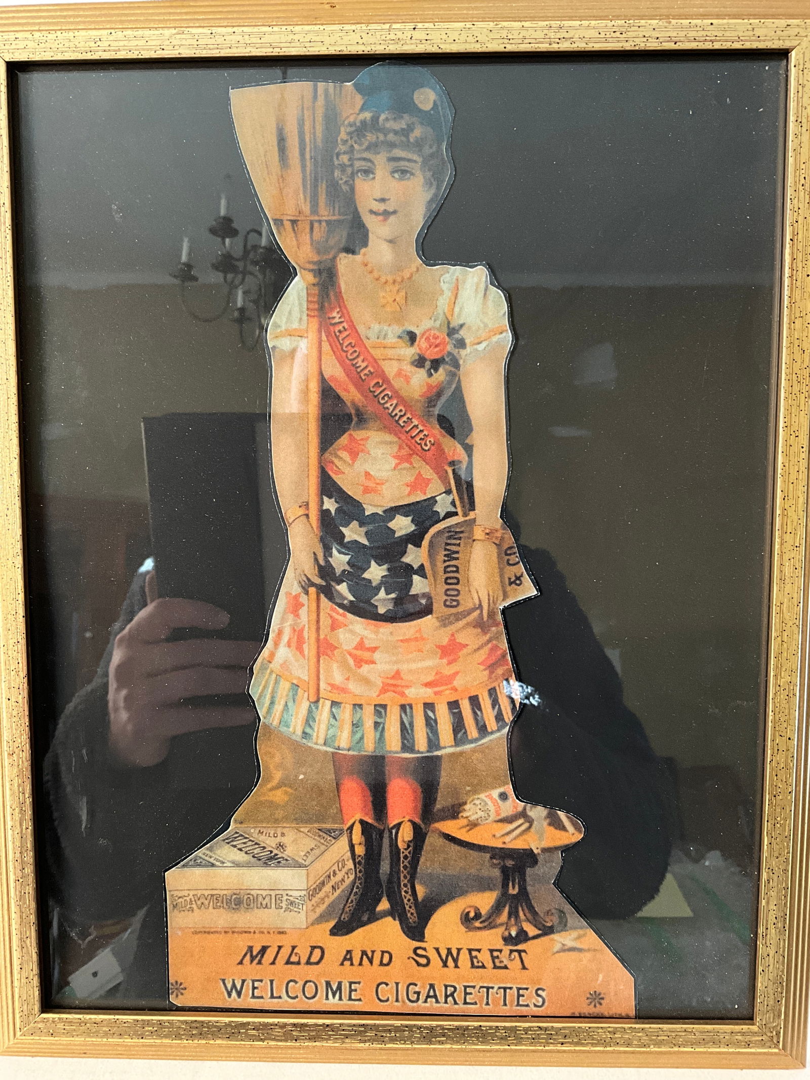 Facsimile of Welcome Cigarettes Framed Die-Cut Paper Advertising Sign (1 of 3)