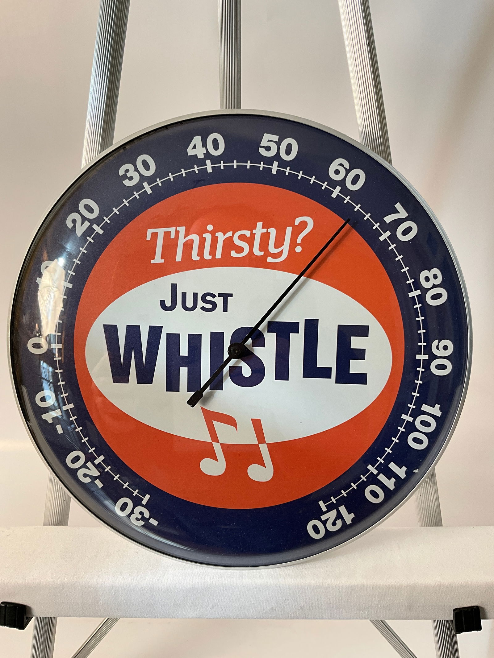 Just Whistle Advertising Glassface Thermometer, "Thirsty?" (1 of 5)