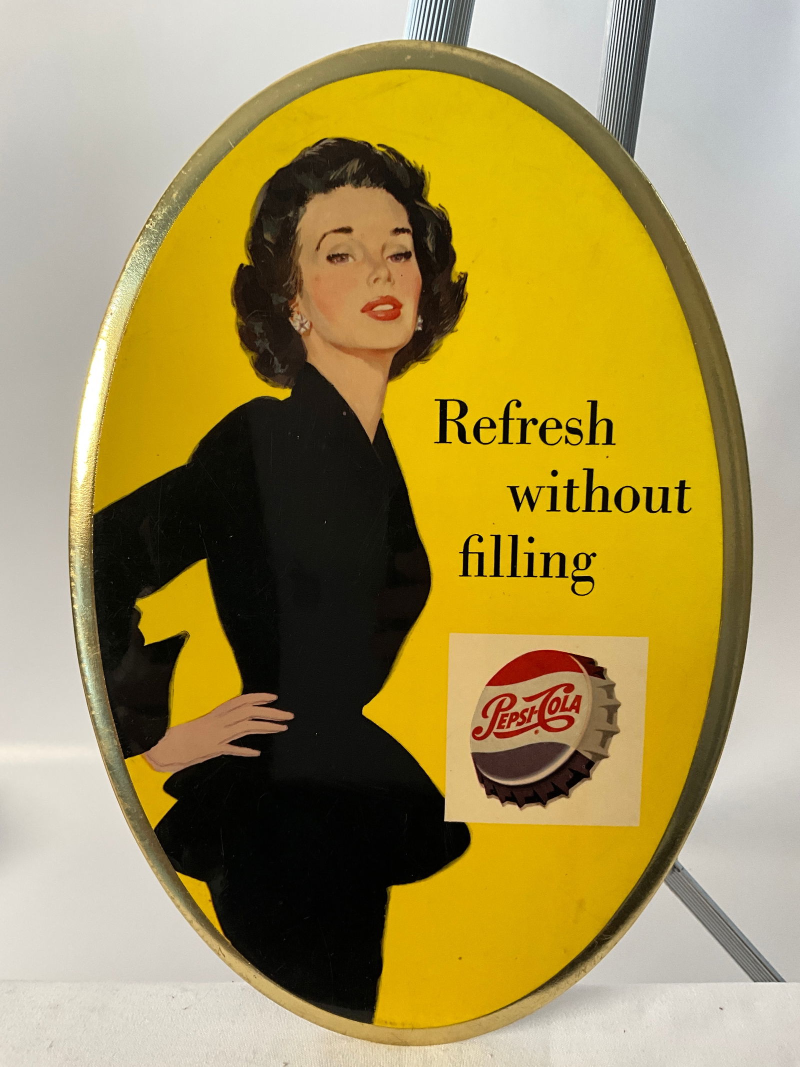 1960's Pepsi-Cola Advertising Sign Yellow and Gold Oval (1 of 5)