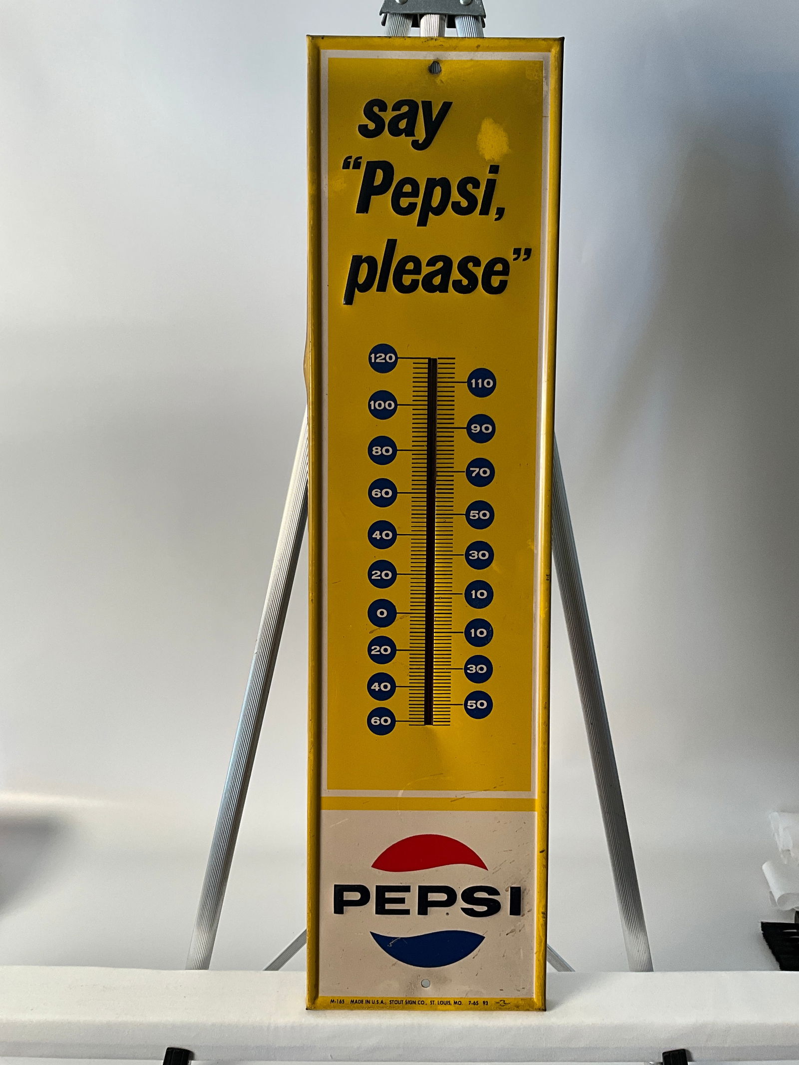 1960's Say "Pepsi please" Yellow Advertising Thermometer (1 of 6)