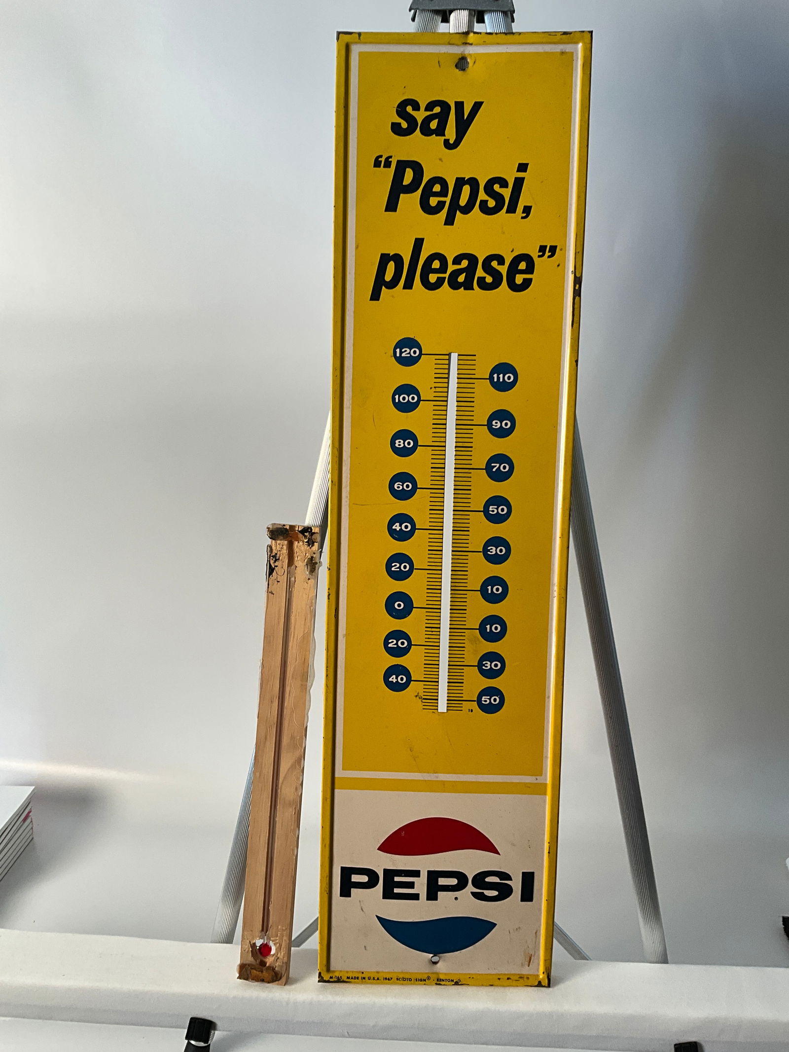 1960's Say "Pepsi please" Yellow Advertising Thermometer (1 of 5)