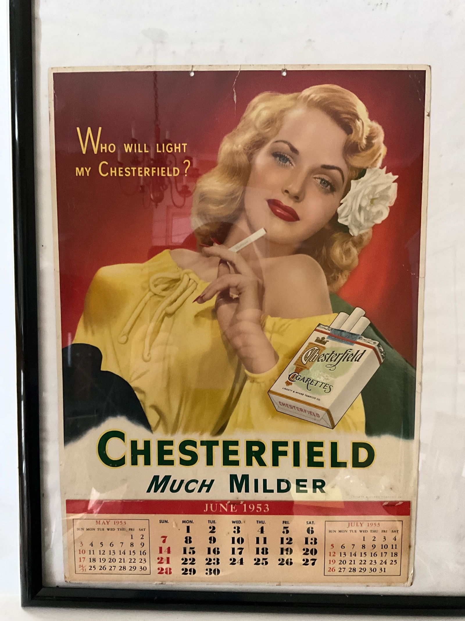 1953 Chesterfield Much Milder Cigarette Advertising Calendar, Features Woman with Cigarette (1 of 5)