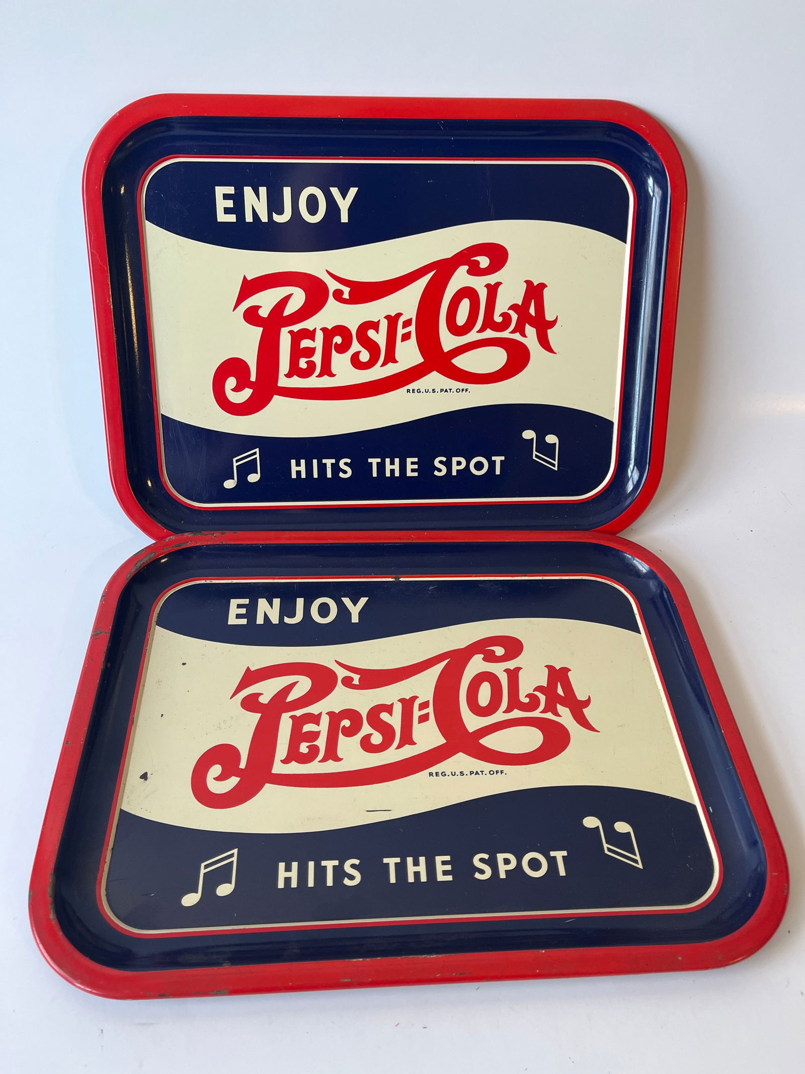 Lot of 2 Enjoy Pepsi-Cola metal serving tray 10.25" X 13.75". (1 of 3)