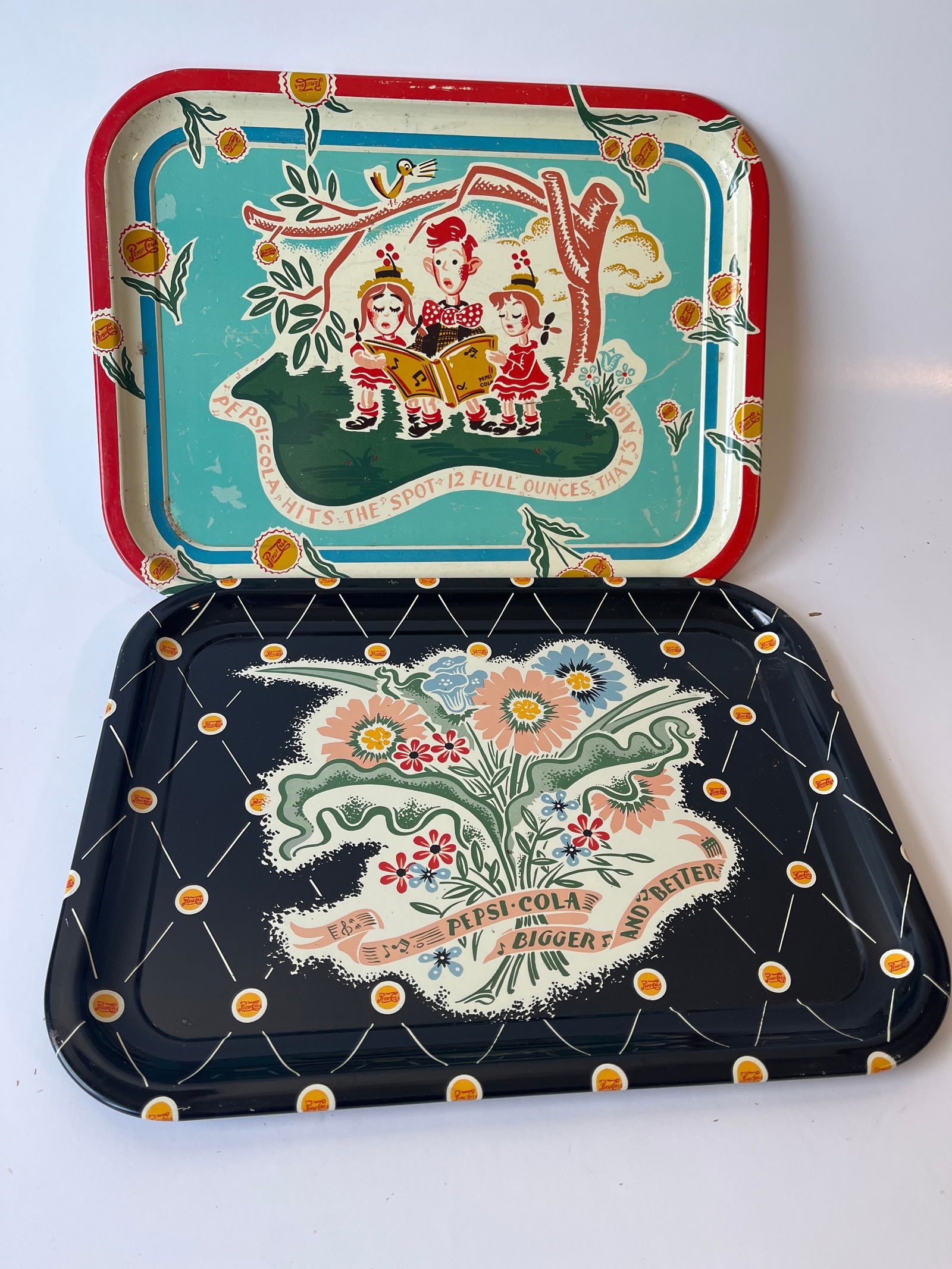 Lot of 2 Pepsi-Cola metal serving trays. 13.75" X 10.5".. (1 of 4)