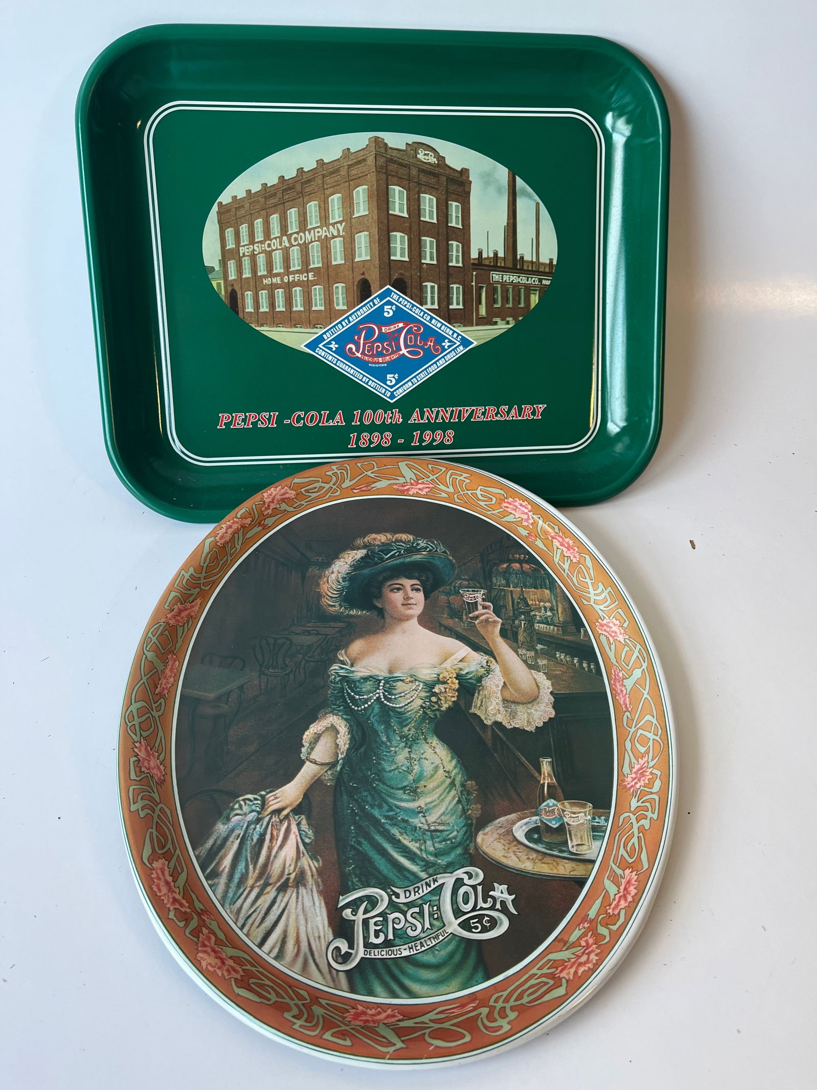 Lot of 2 Pepsi-Cola metal serving trays. 13" X 10.5". (1 of 4)