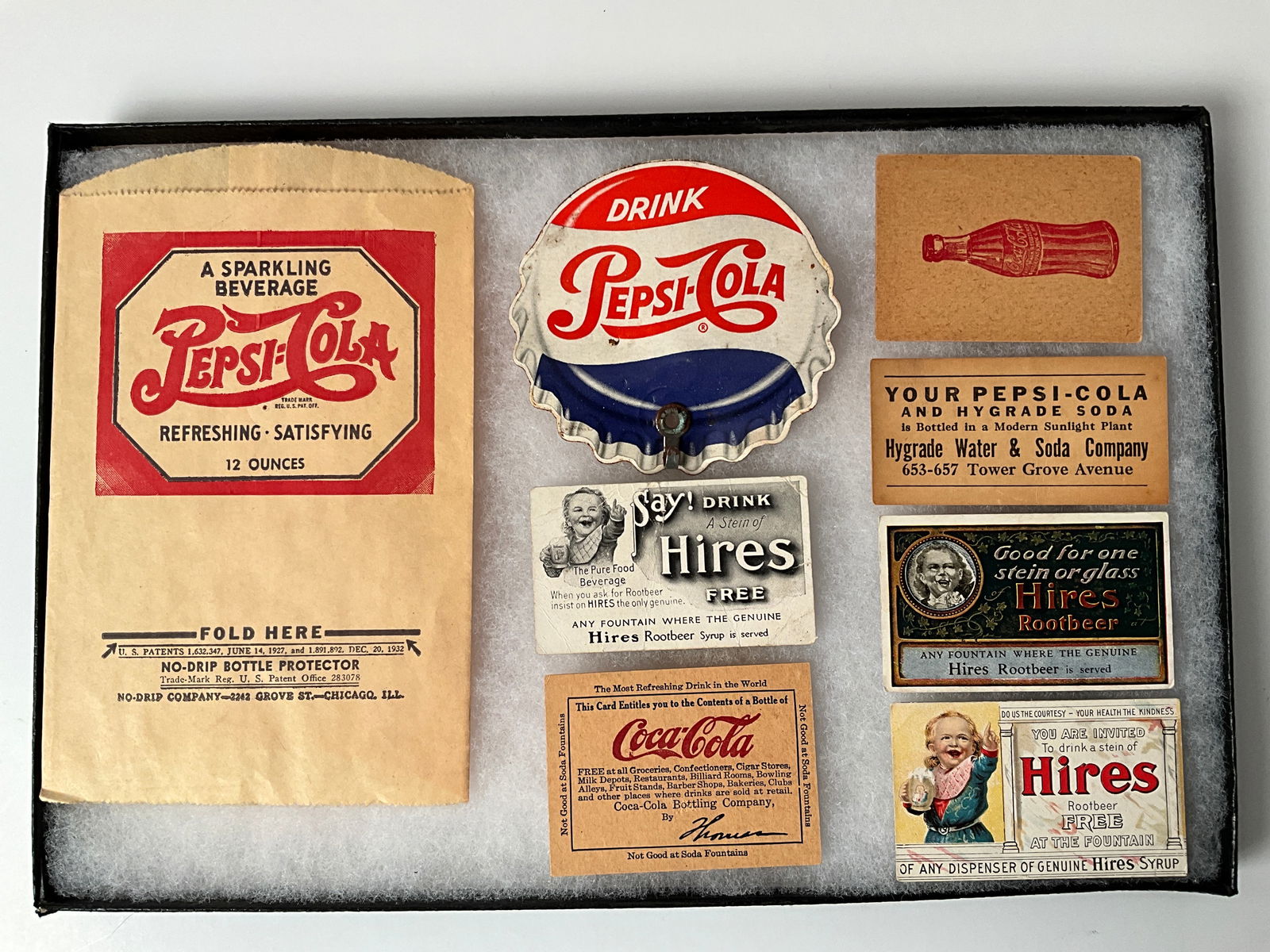 Lot of 8 Soda Pop Advertising Pieces, Pepsi, Coke and Hires Root beer (1 of 8)