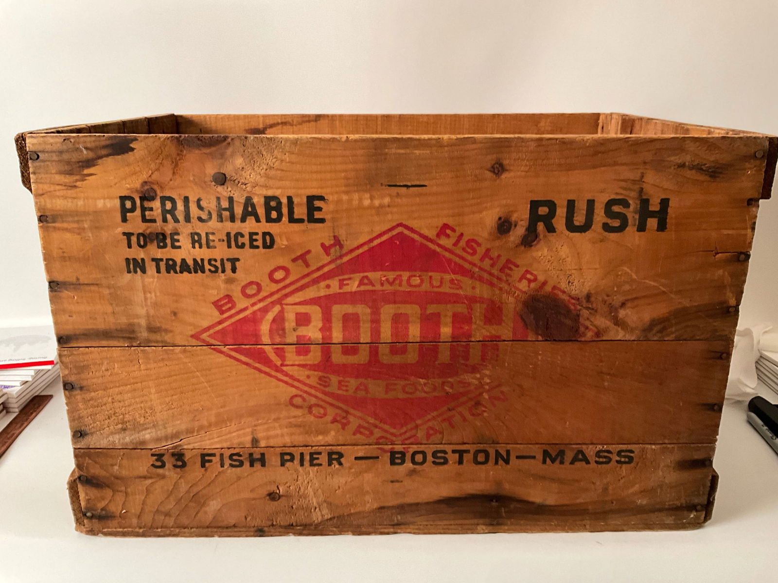 Large Advertising Wooden Crate, from Booth Fisheries, Sea Food, Boston Mass. 15" x 23.5" x 14 3/8" (1 of 7)