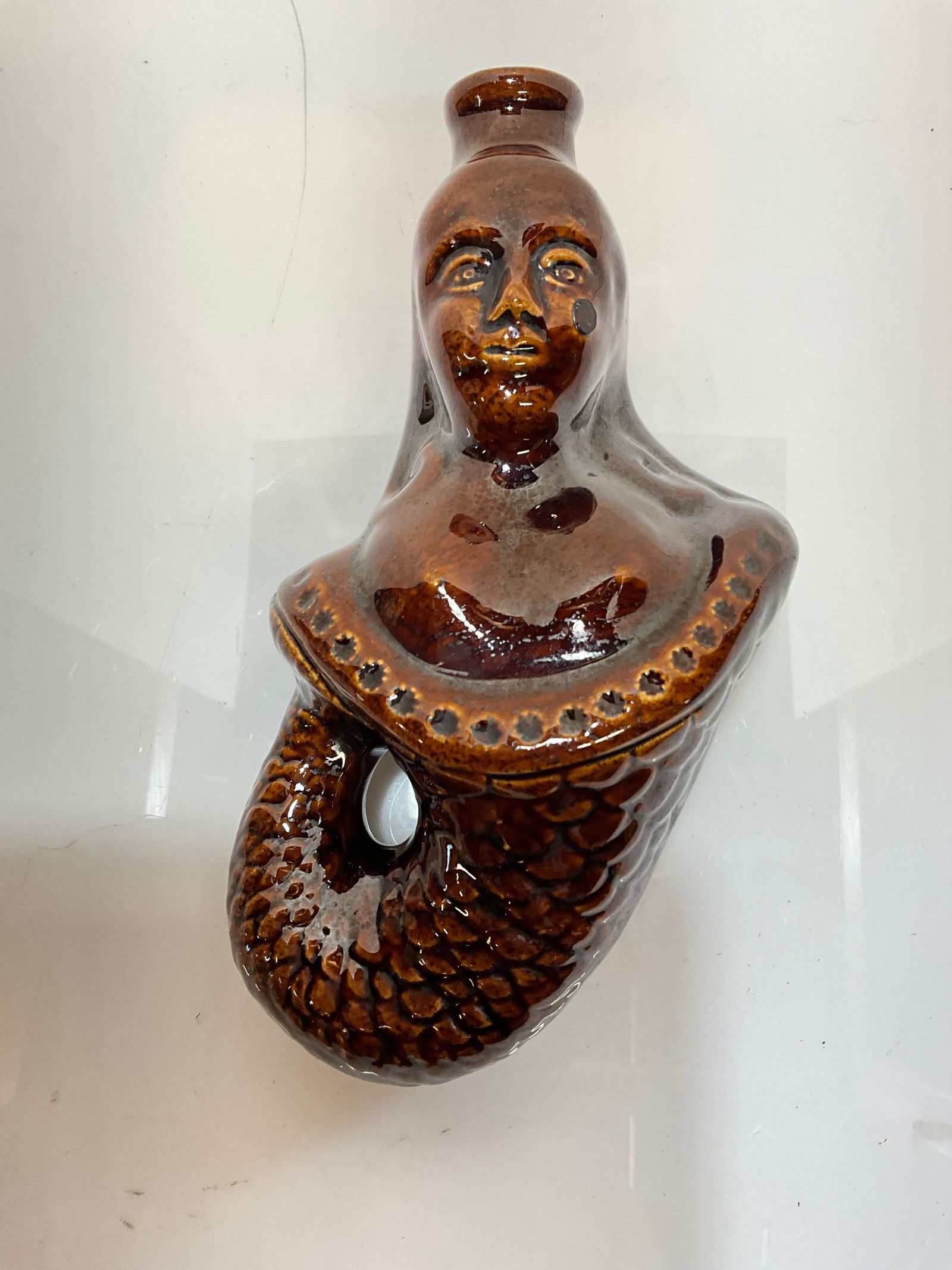 19th Century Bennington Pottery, Rockingham Glaze Mermaid Flask (1 of 5)