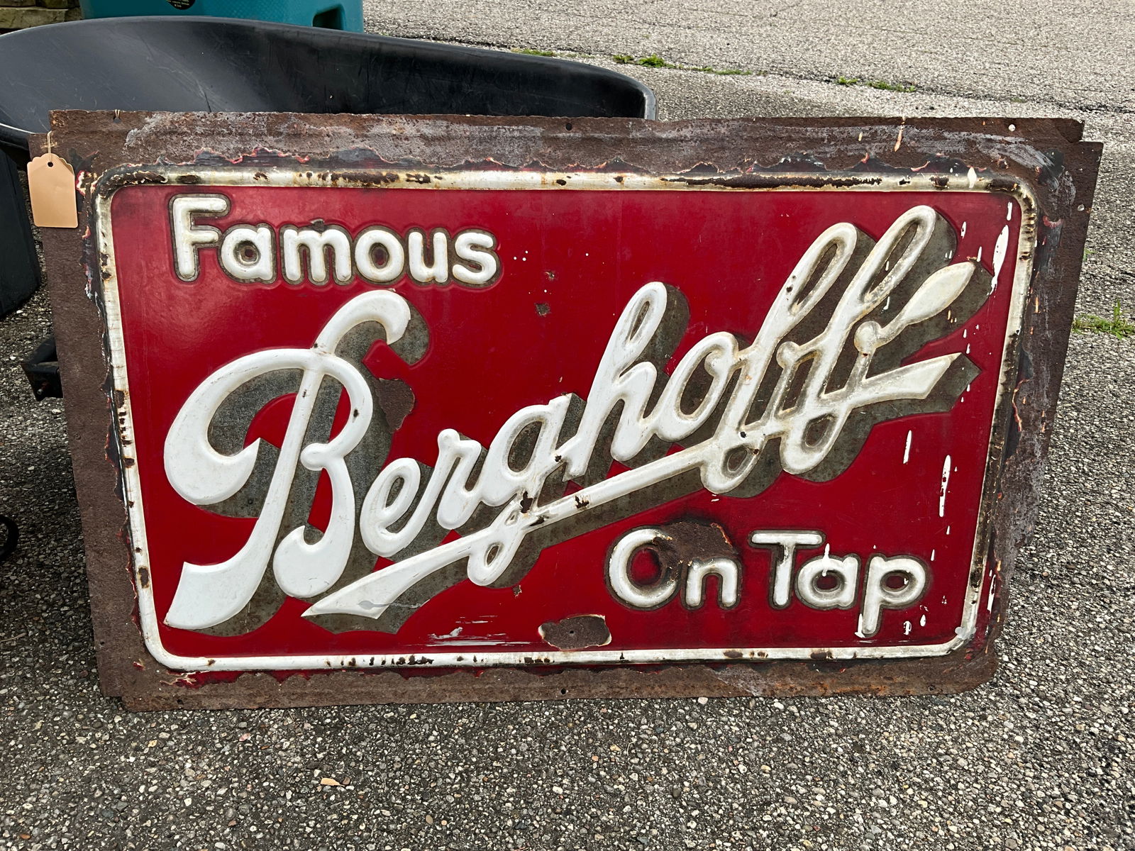 Berghoff "On Tap" Porcelain Sign, Original Large and Heavy Sign, Fresh to Market 30" x 47.5" (1 of 9)