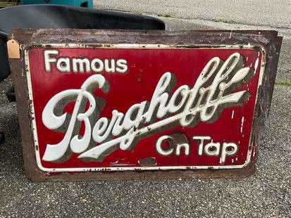 Berghoff "On Tap" Porcelain Sign, Original Large and Heavy Sign, Fresh to Market 30" x 47.5": Here is a wonderful advertising sign. Berghoff "On Tap" Porcelain Sign, original large and heavy sign, fresh to market 30" x 47.5" If you collect Brewriana here is a chance to own something fantastic