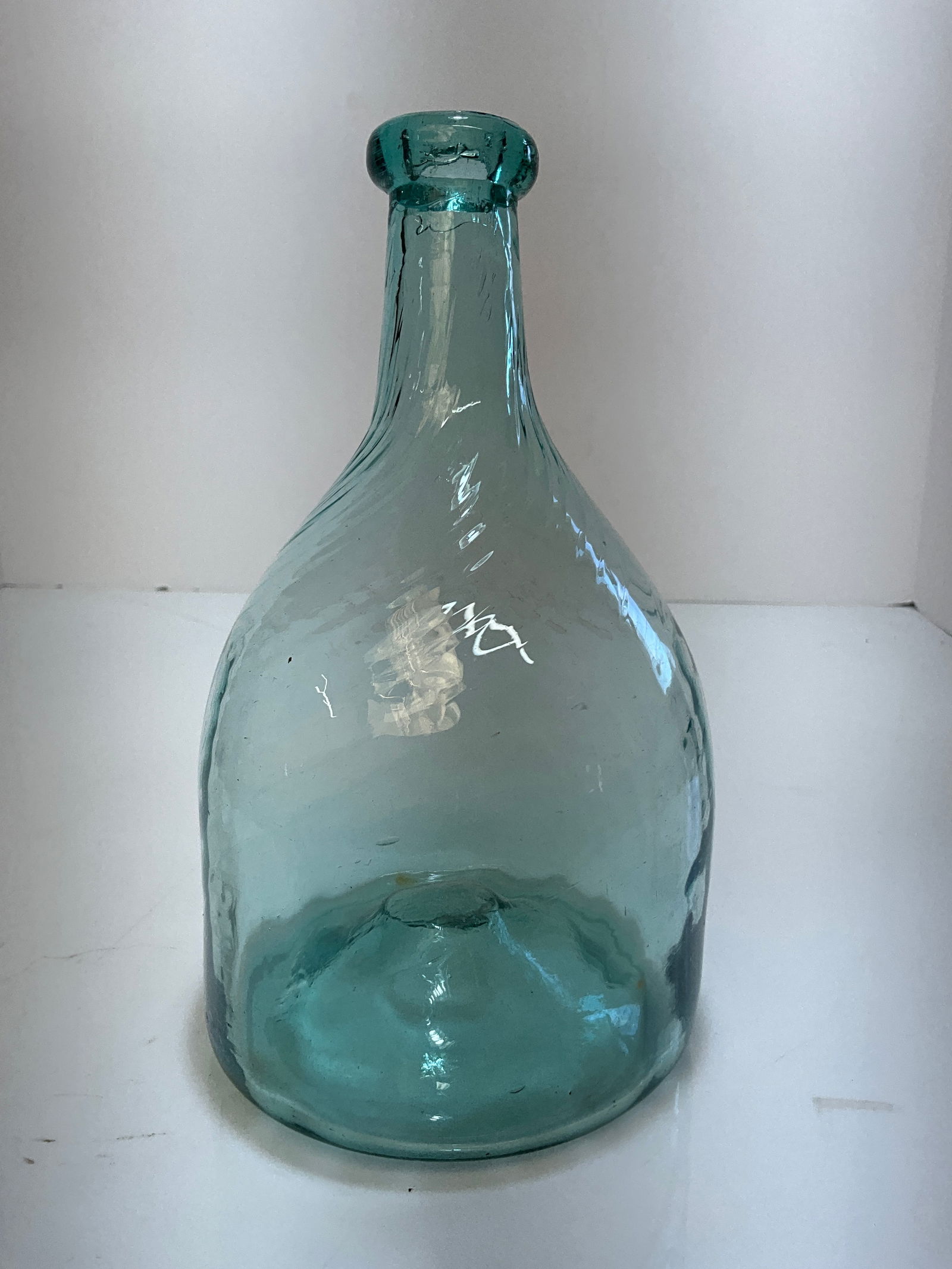 1830-40s Midwestern Swirl Blown Glass Bottle, Open Pontil, Aqua with rolled lip. (1 of 6)