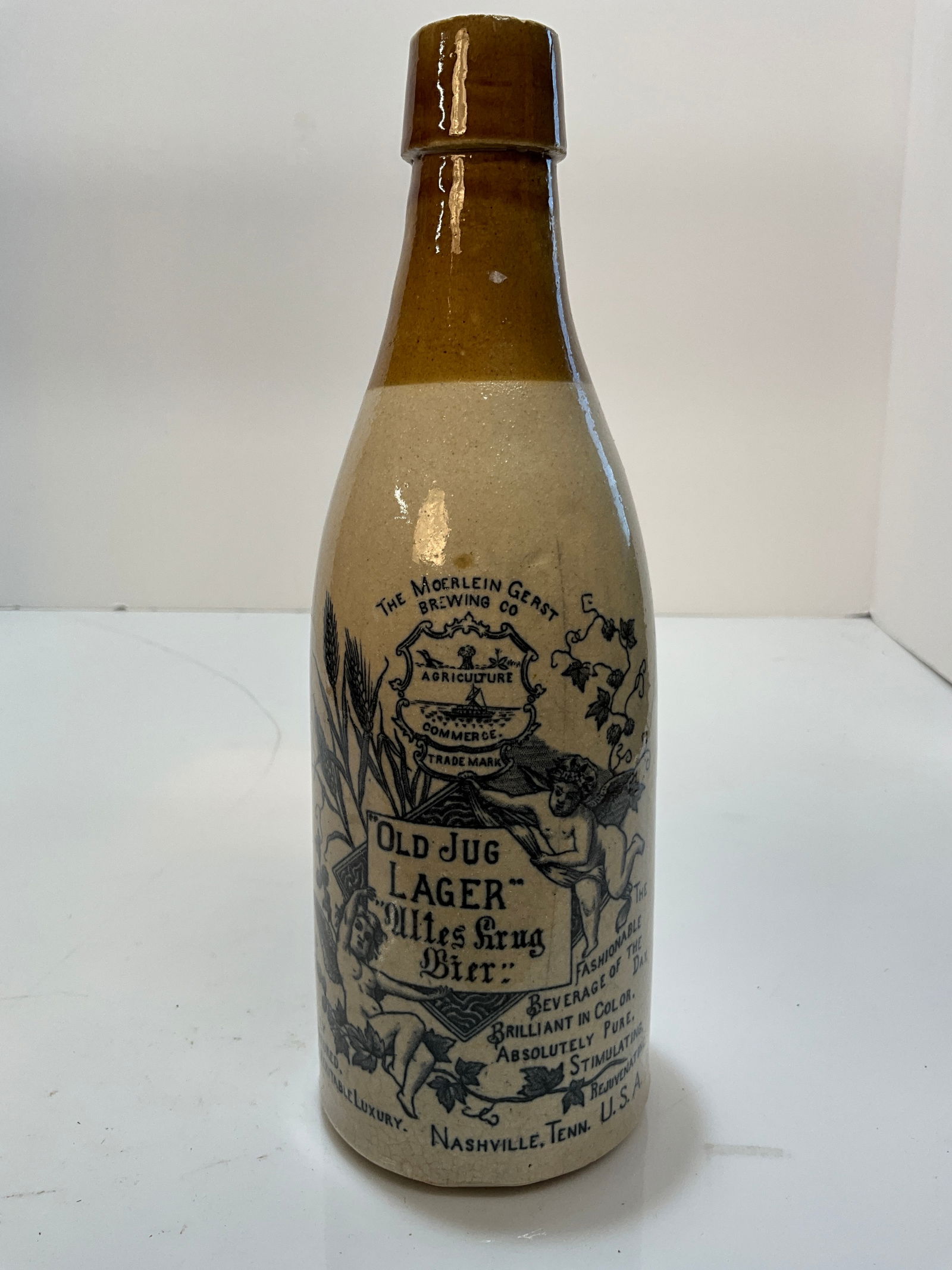 The Moerlein Gerst Brewing Co., Stoneware Lager Beer Bottle 9" tall, Nashville Tennesee Version (1 of 7)