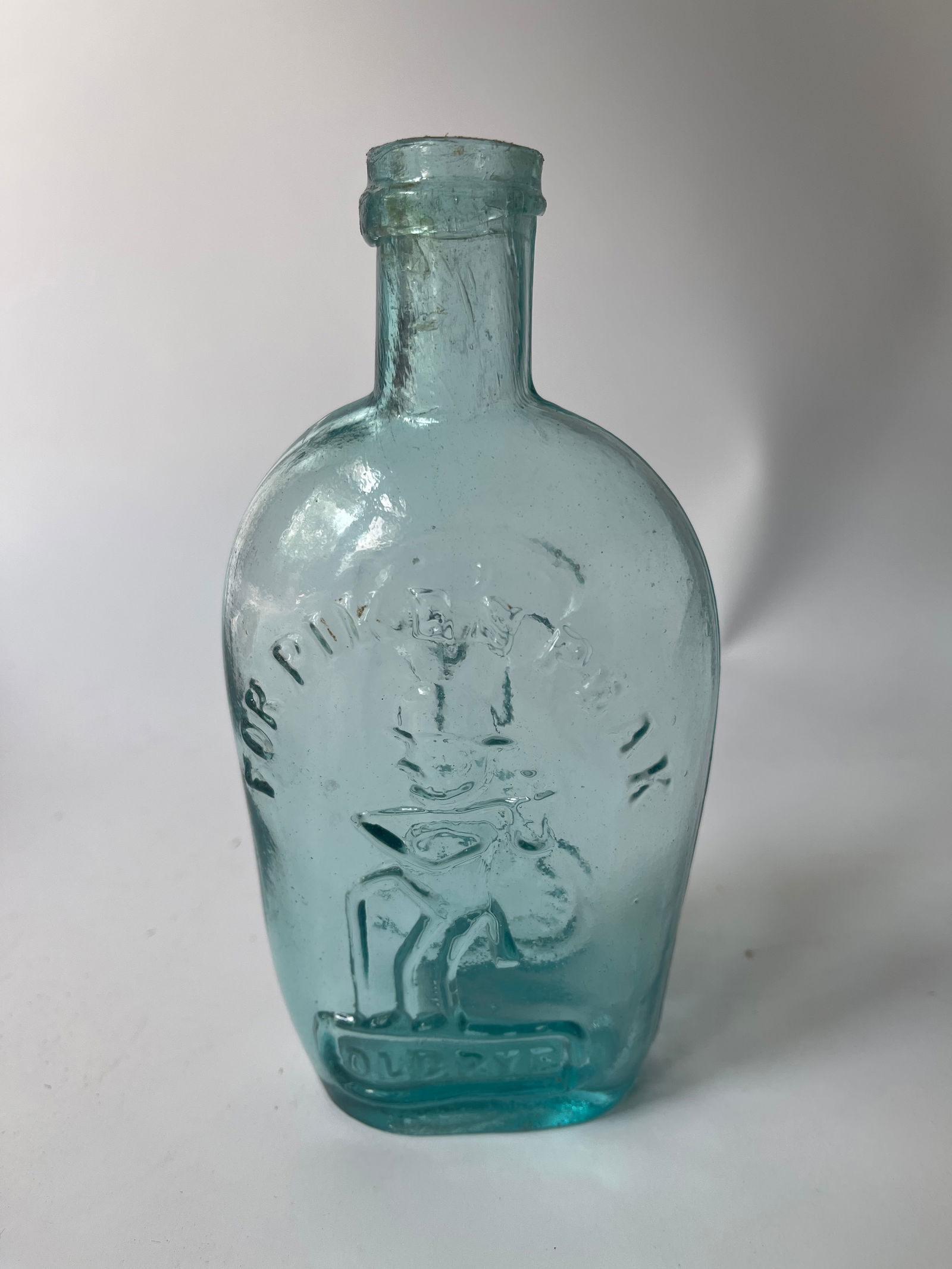 Half Pint Aqua Pike's Peak Old Rye/Eagle Pittsburgh Pa Flask (1 of 4)