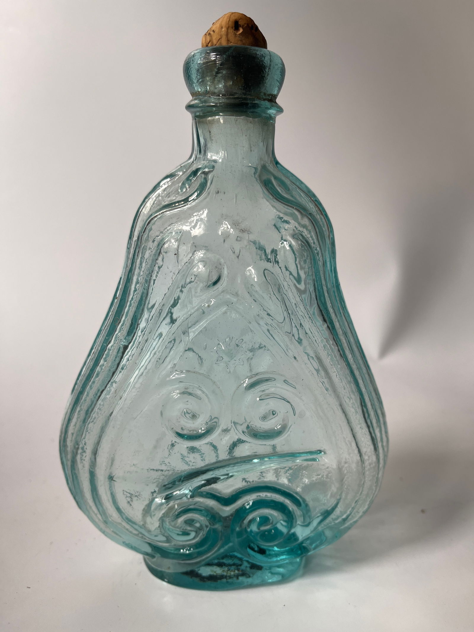 Pint Aqua Scroll Flask Iron Pontil (1 of 4)