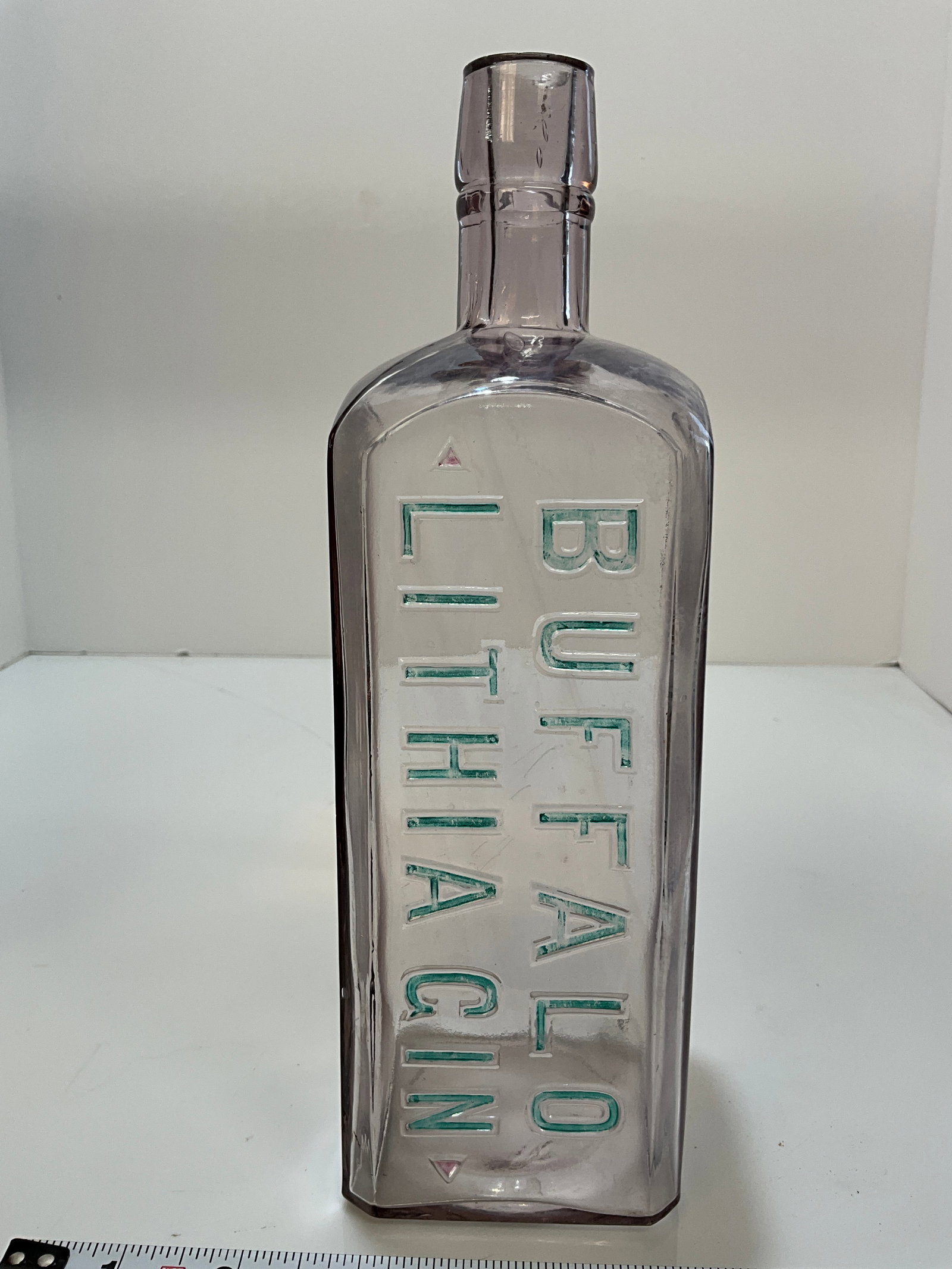 1890-1900s Buffalo Lithia Gin Bottle, Clear, 10.25'" tall, Hard to Find: Here is a 1890-1900s Buffalo Lithia Gin Bottle, Clear, 10.25'" tall, These Gins bottles can be really hard to find and they came in so many flavors. Bottle could use a light cleaning. Here there is a 