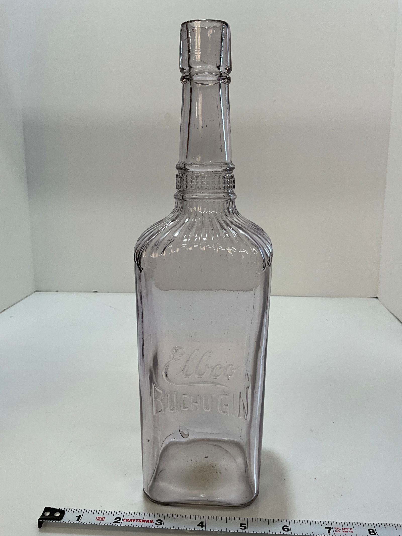 Elbco, Buchu Gin, Bottle, 12" tall. Light Amethyst Color of Glass (1 of 5)