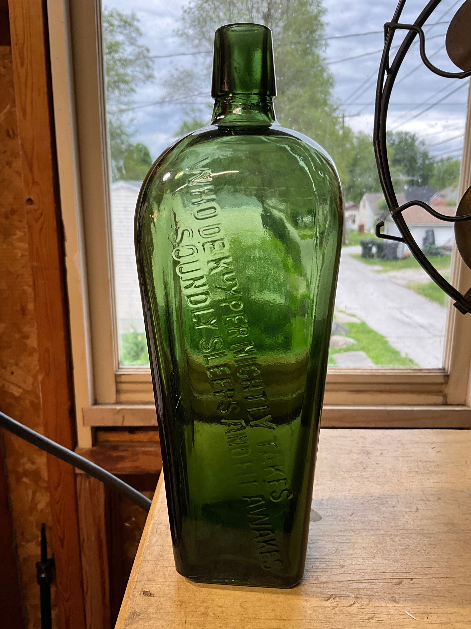 DeKyper's Square Face Gin Bottle, Machine Made Forest Green Bottle 9.5" Tall (1 of 7)