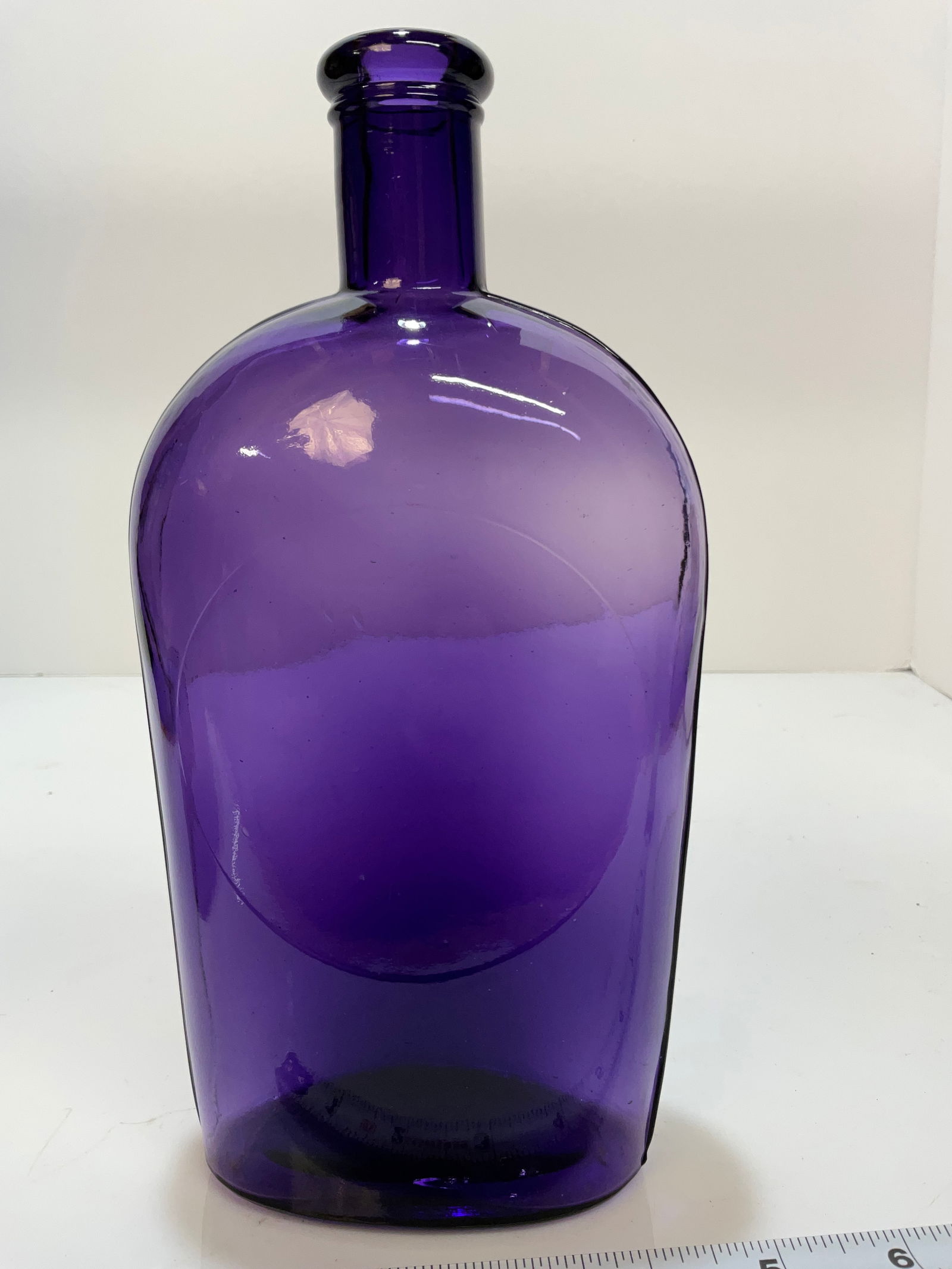 Dark Purple Strap Sided Quart Flask, with Tooled Lip, Embossed with Blank Slugplate (1 of 7)