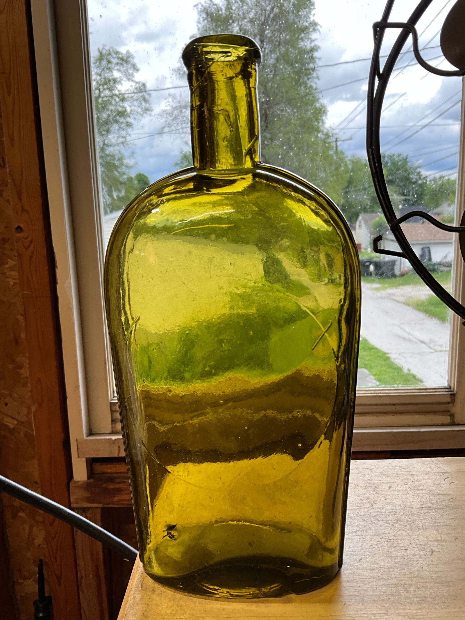 Olive Amber Tooled Lip Strap Sided Flask Quart, with Blank Slug Plate (1 of 9)