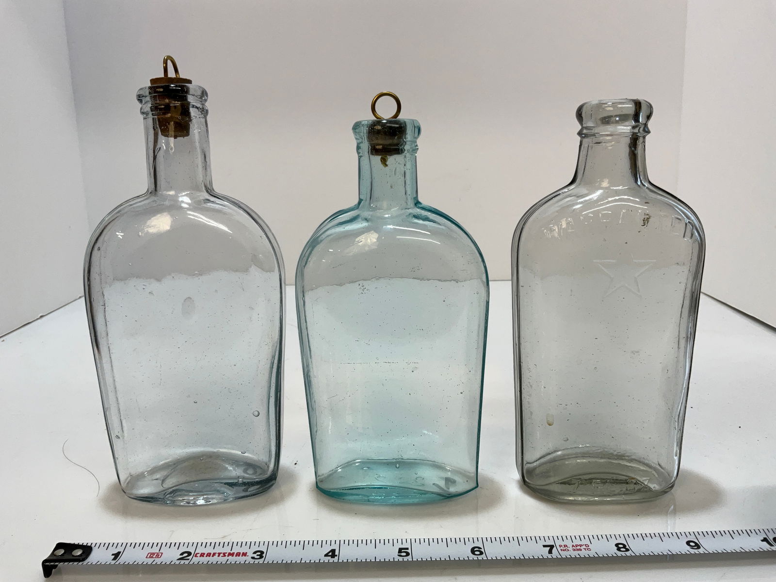 Set of 3 Straped Sided 1/2 Pint Flasks - Aqua, 1 with Star (1 of 6)