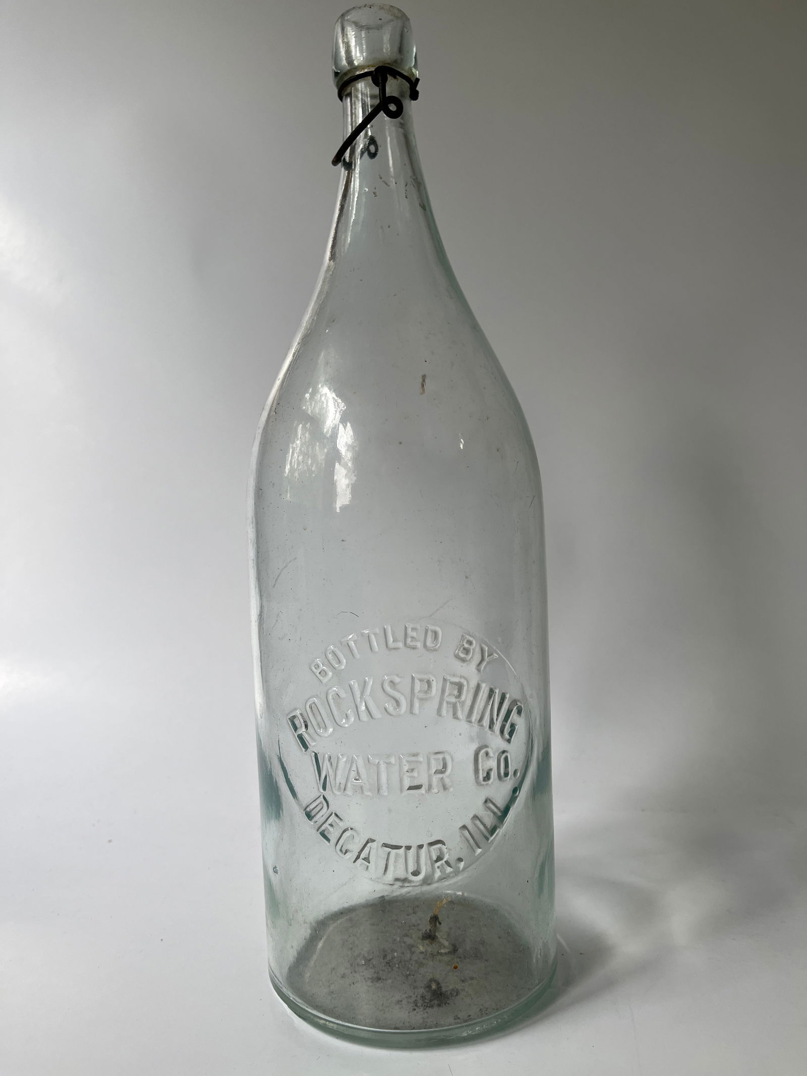 Bottled by Rockspring Water Co Decatur, Ill, aqua, blob, over 14" tall (1 of 4)