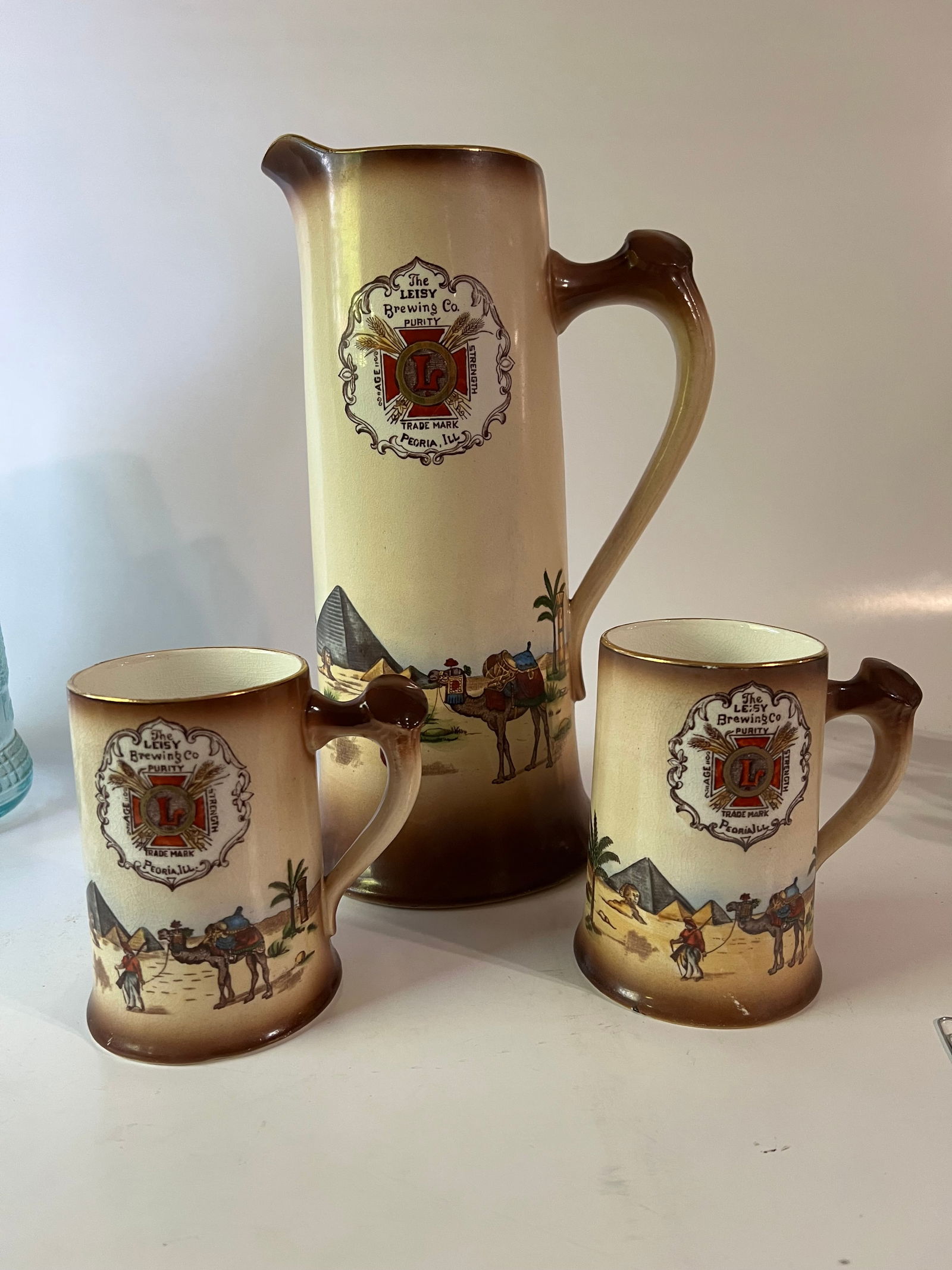 The Leisy Brewing Co Peoria, Ill. pitcher & 2 mugs. (1 of 9)
