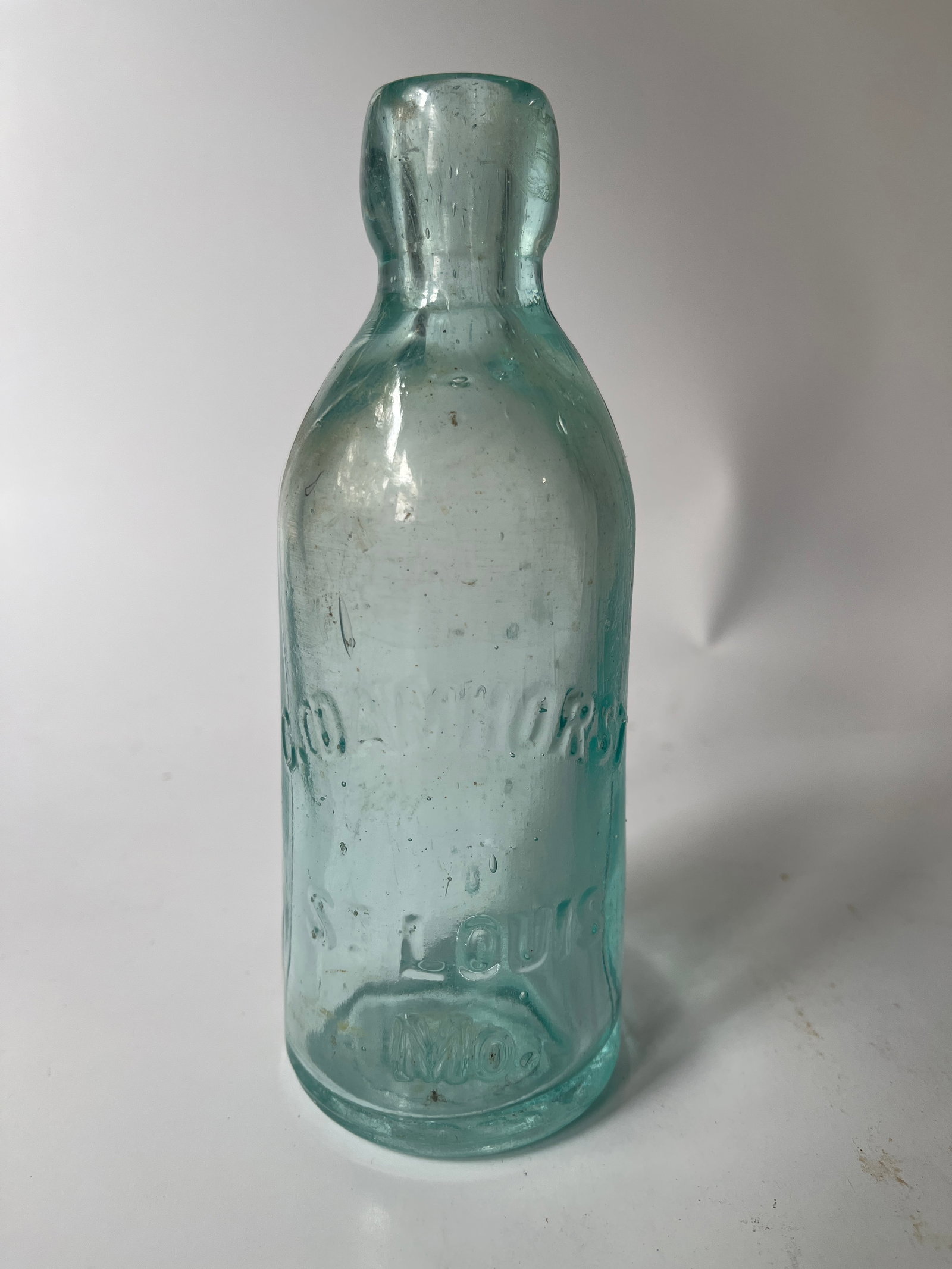C. Damhorst St. Louis Mo blob soda.: Here is a C. Damhorst St. Louis Mo. blob soda. The bottle is aqua in color and has no damage. There is a tiny amount of stain.