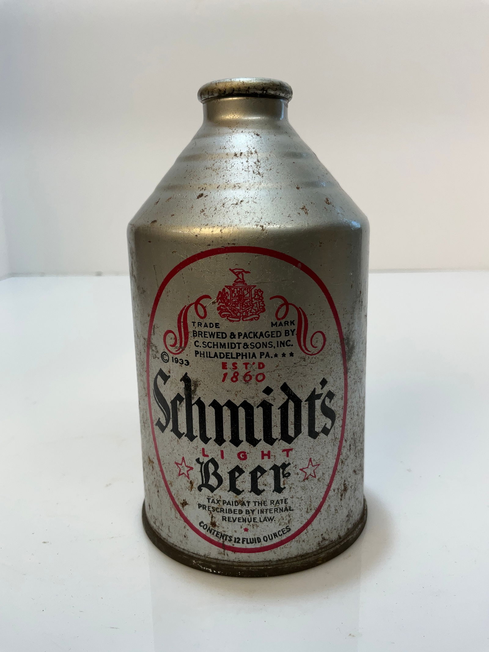 Schmidt's Light Beer, Cone Top Beer Can, Winfield New York. Silver Noggin (1 of 7)