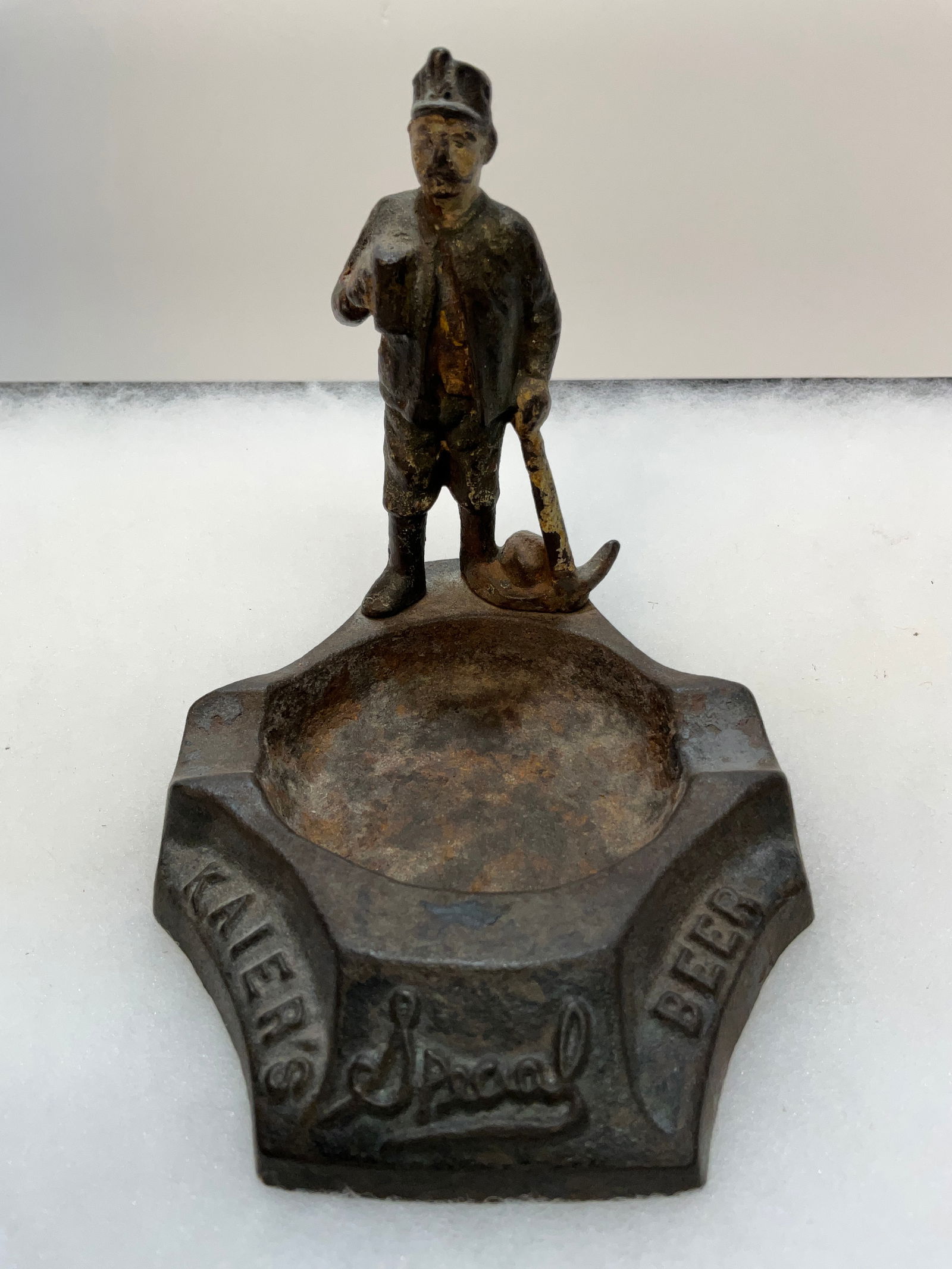 Kaier's Special Beer Ashtray - Cast Iron with a Coal Minor Holding a Beer (1 of 5)
