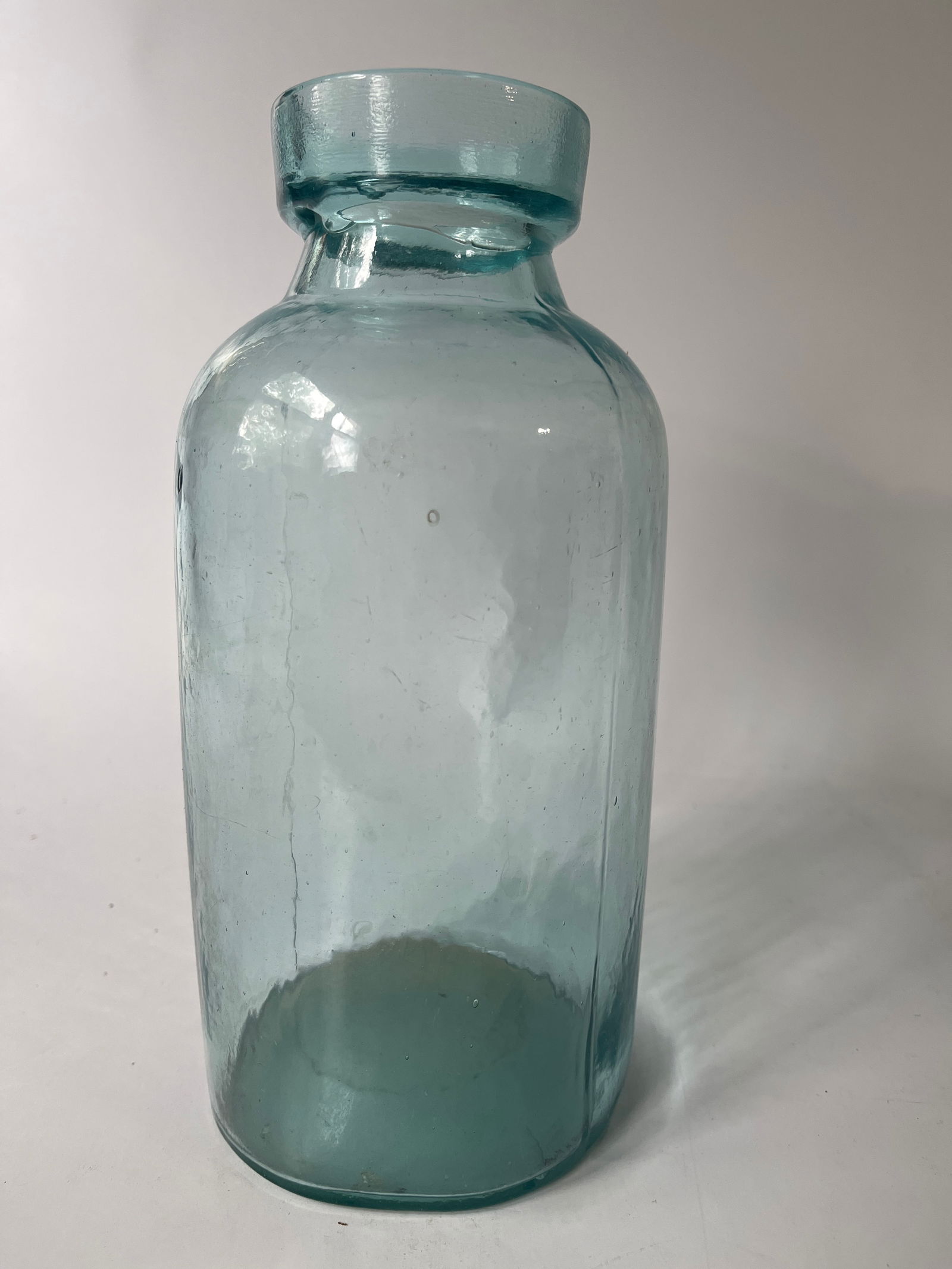 Half gallon Stopper Jar, aqua and iron pontilled. (1 of 4)