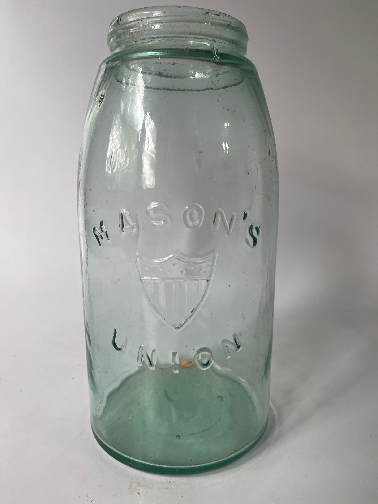 Half gallon Mason's Union jar, aqua w/ no damage. (1 of 4)