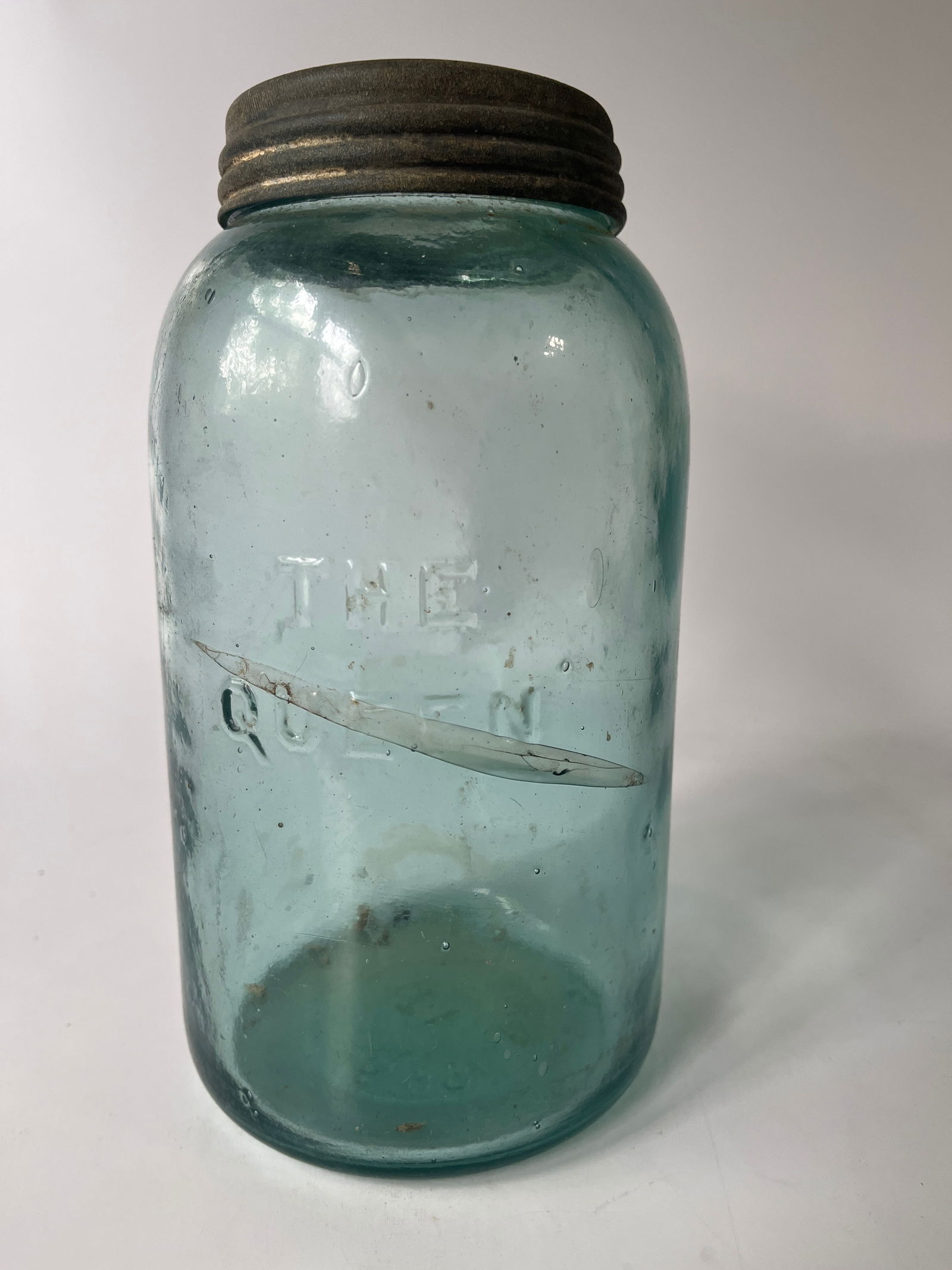 Half gallon The Queen jar w/ band, aqua (1 of 5)