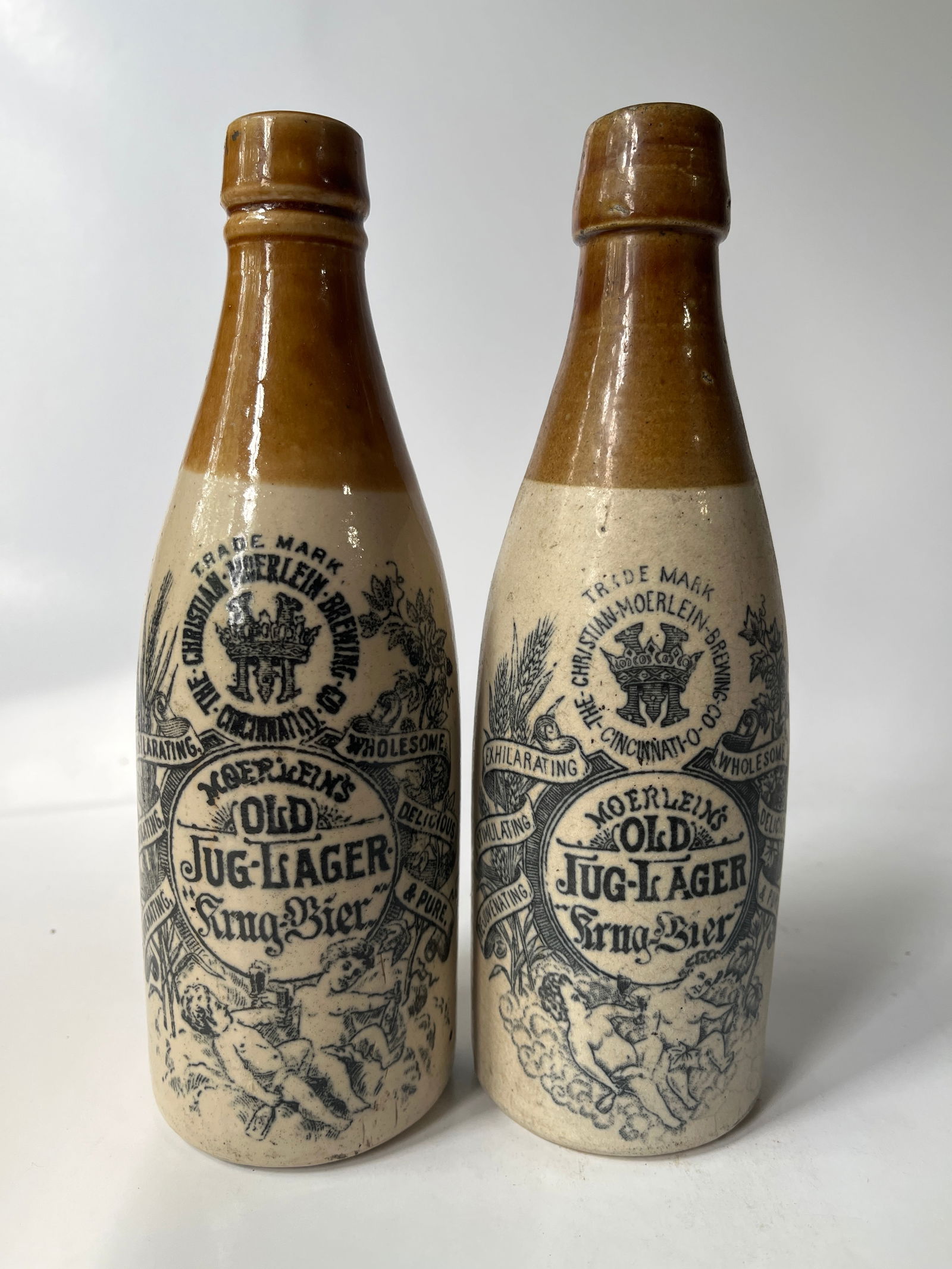 Lot of 2 small size Moerlein's Old Jug Lager Cincinnati, O stoneware bottles. (1 of 4)