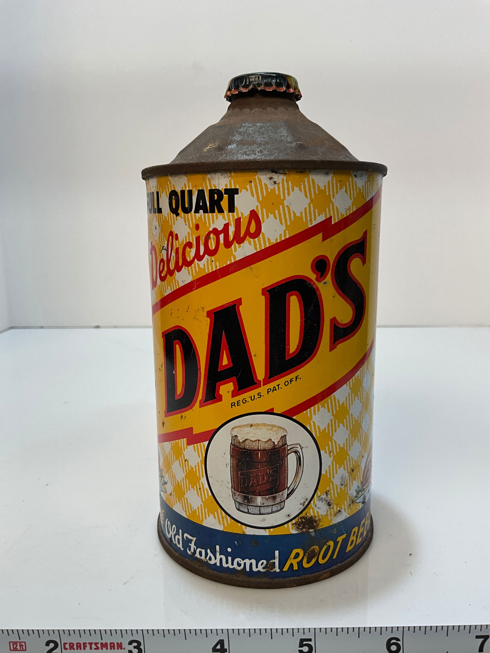 Delicious Dad's Old Fashioned Root Beer Cone Top Quart Size Can - RARE (1 of 10)