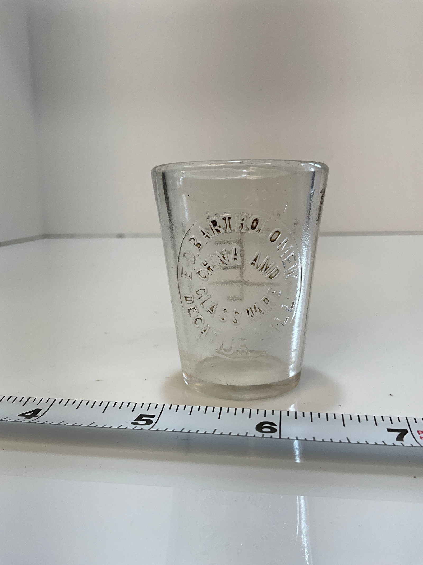 E.D Bartholomew, China and Glassware, Decatur Illinois Dose Glass - Rare: Here is a really hard to find, E.D Bartholomew, China and Glassware, Decatur Illinois Dose Glass