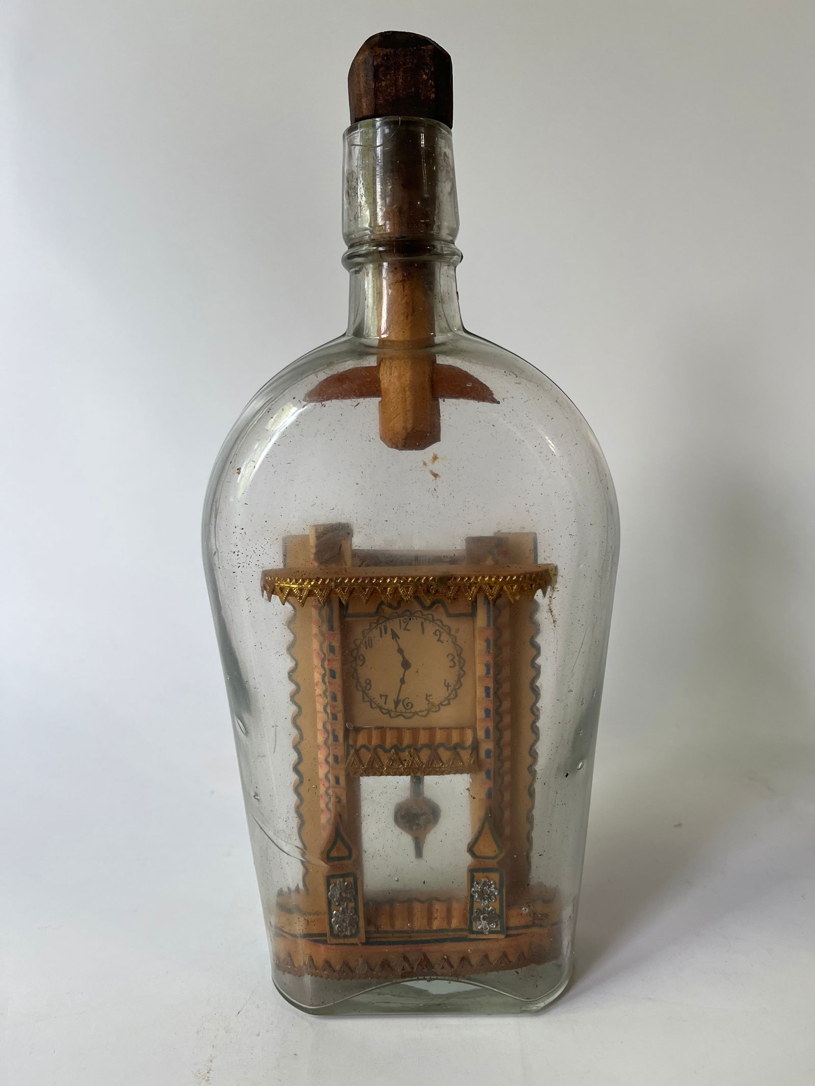 Coffin flask with "Grandpa's Clock' built inside by Carl Worner. Folk art. (1 of 9)
