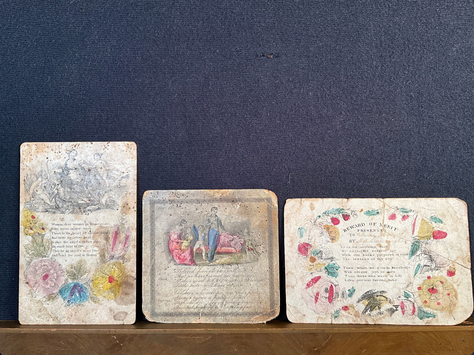 Rewards of Merit, ca. 1800s Lot of 3 - Glazed Stock with Detailed Engravings and Added Color (1 of 6)
