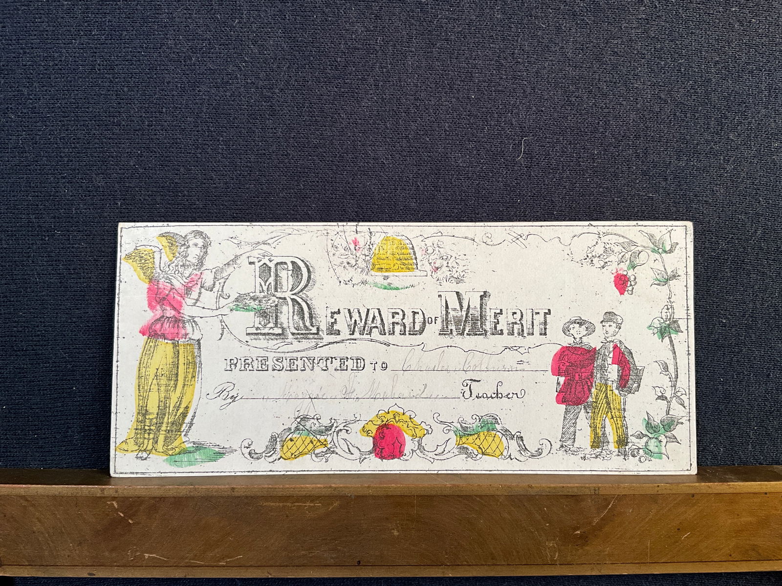 Rewards of Merit, ca. 1850s - Depicts 2 Scholars, the Beehive of Industry and a folky Winged Figure (1 of 2)