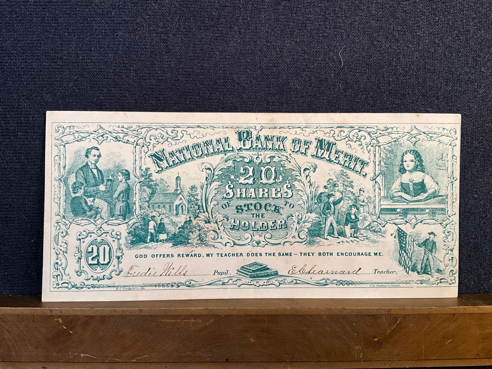 Rewards of Merit, ca. 1860s - Bank Note-Style Merit is ca. 1860s and has Patriotic Vignette (1 of 2)