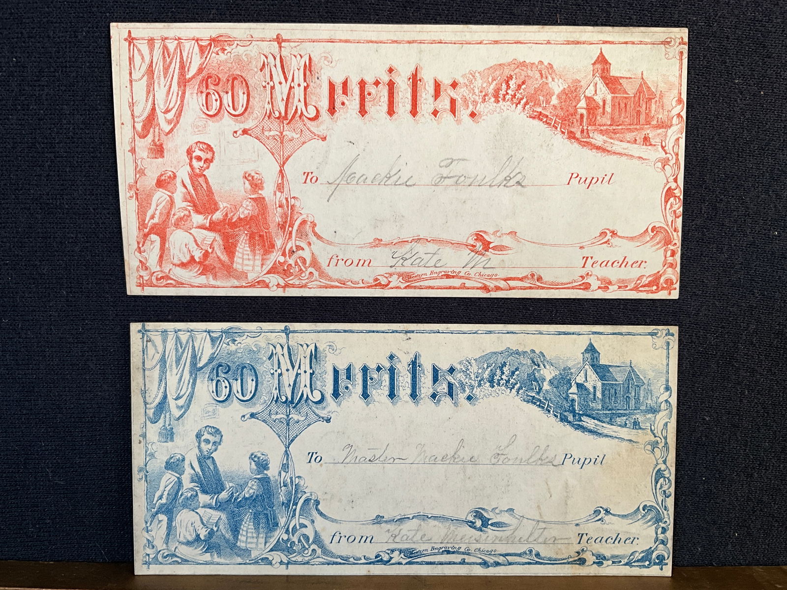 Rewards of Merit, ca. 1870s Lot of 2 - Western Engraving Co. of Chicago (1 of 4)