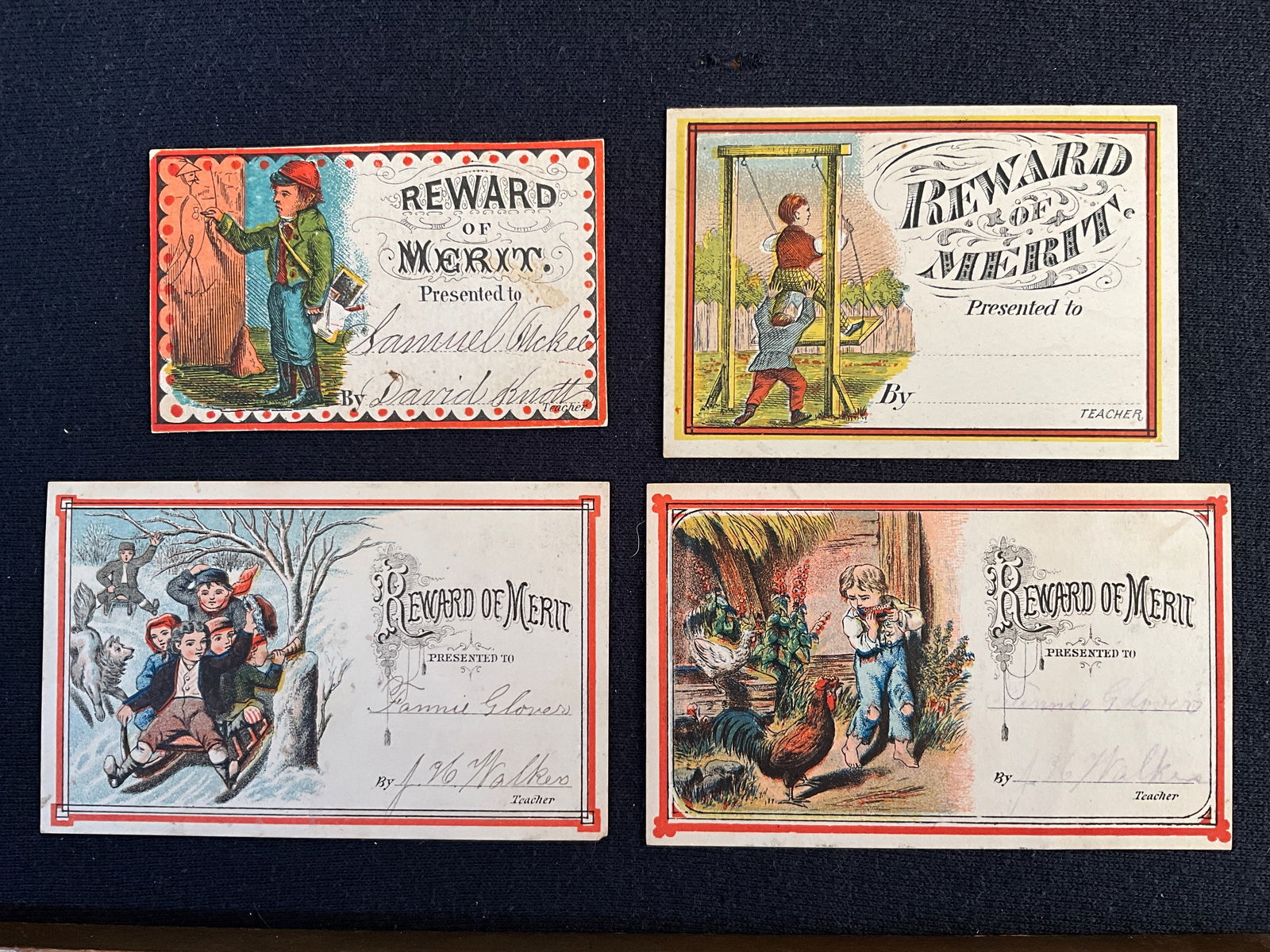 Rewards of Merit, ca. 1870 – 1880s Lot of 4 - Depict Boys Playing (1 of 2)